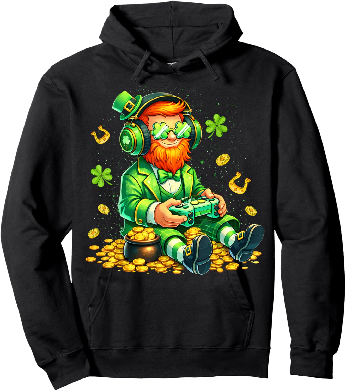 St Patricks Day Video Game Leprechaun Gamer Kids Boys Gaming Hoodie - Hoodie | Black