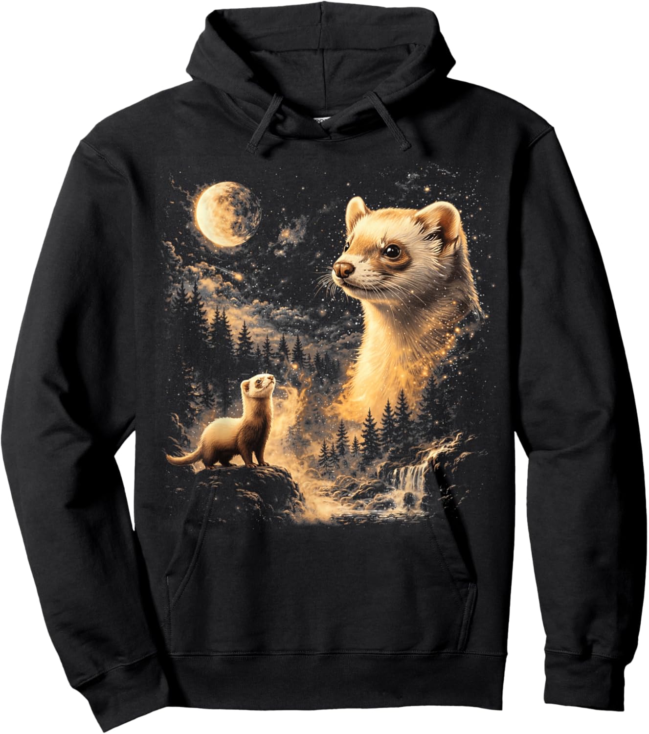 Ferret Howling to The Moon Vintage 90s Retro Animal Hoodie - Hoodie | Black