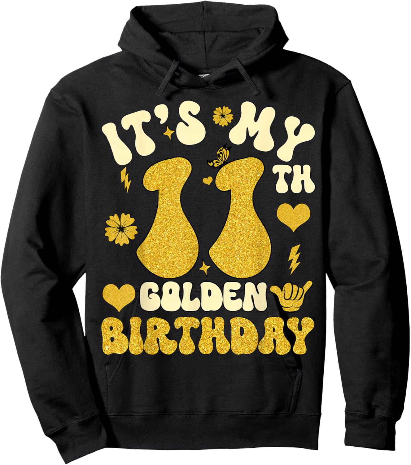 It's My 11th Golden Birthday 11 Year Old Bday Kids Groovy Hoodie - Hoodie | Black