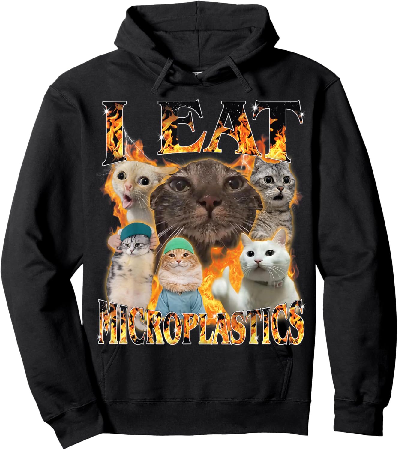 I Eat Microplastics Funny Cat Meme Bootleg Men Women Hoodie - Hoodie | Black
