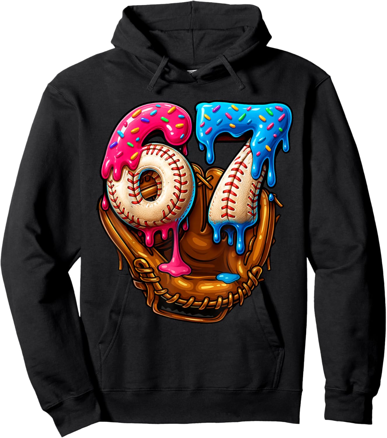 Baseball Drip Ice Cream Number 67 Player Or 67th Birthday Hoodie - Hoodie | Black