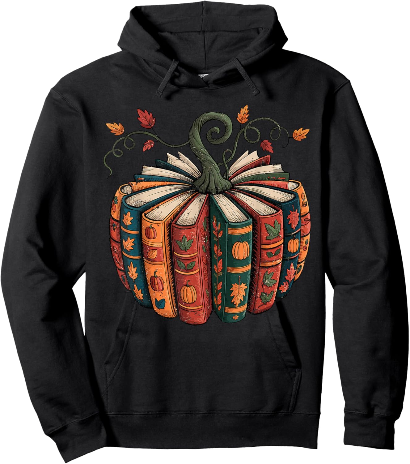 Fall Book Pumpkin Retro Reading Halloween Teacher Hoodie - Hoodie | Black