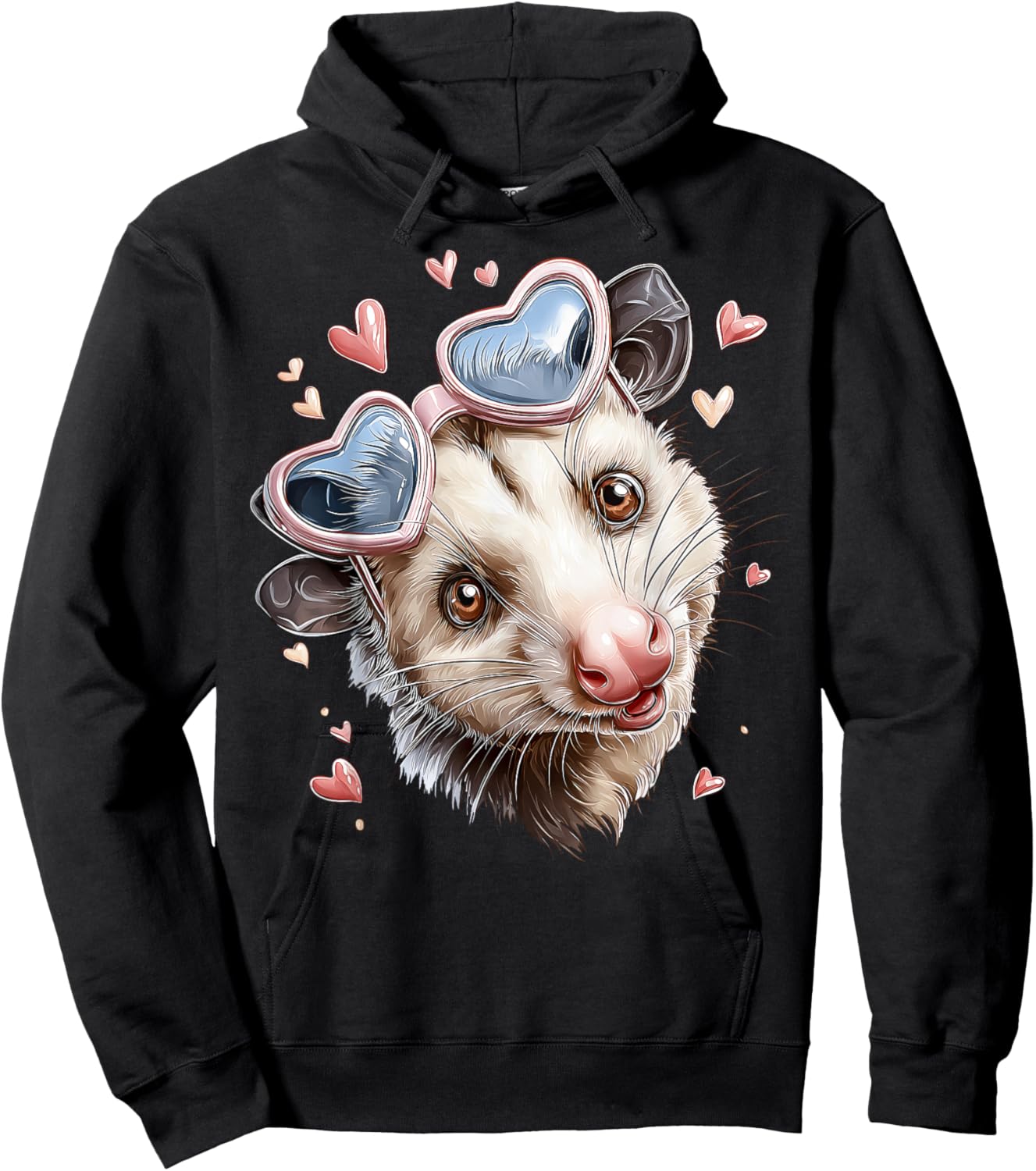 Opossum Possum Valentine's Day Heart Sunglasses Hoodie - Hoodie | Black