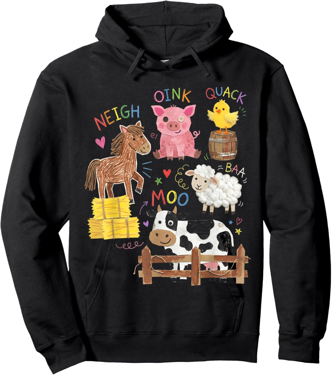 Playful Farm Animals & Sounds Kids Learning Barnyard Art Hoodie - Hoodie | Black