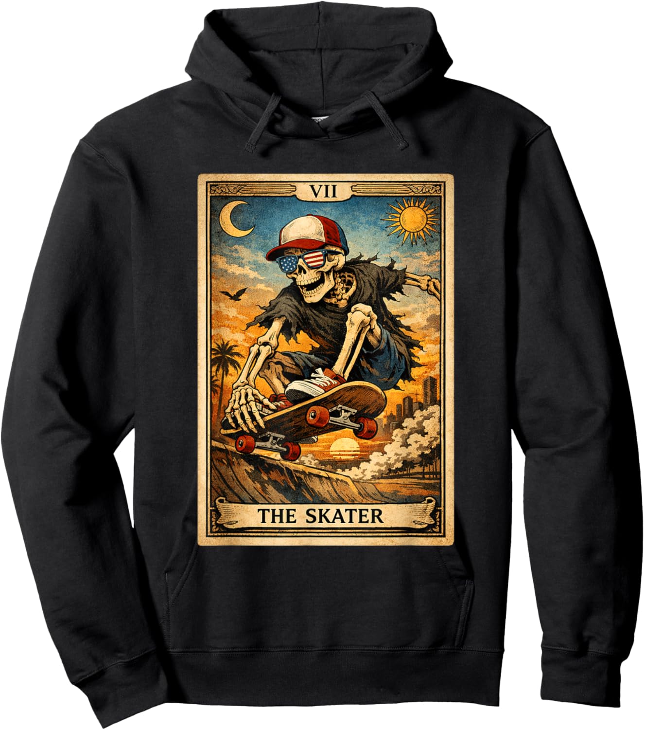 Skateboarding Boys Youth Men Skateboard Tarot Card Skater Hoodie - Hoodie | Black