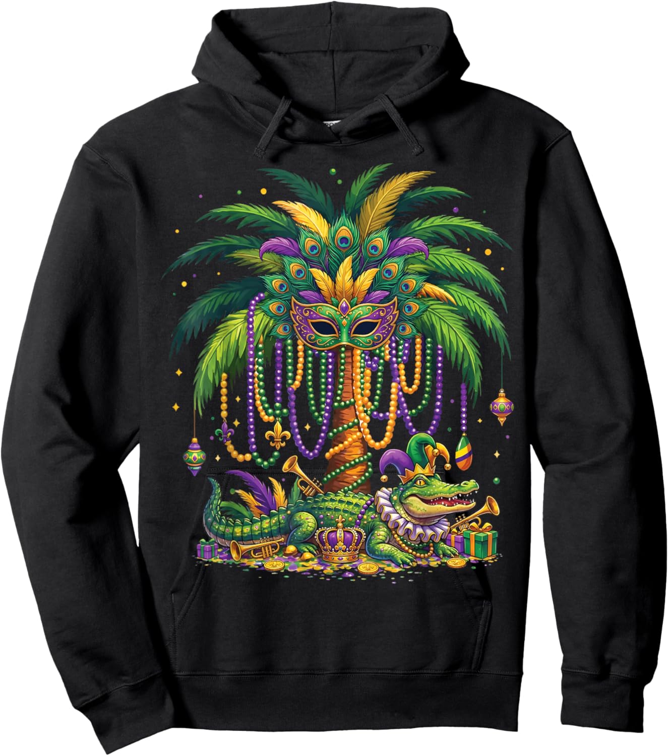 Palm Tree Mardi Gras Hawaiian Tropical Louisiana Mardi Gras Hoodie - Hoodie | Black