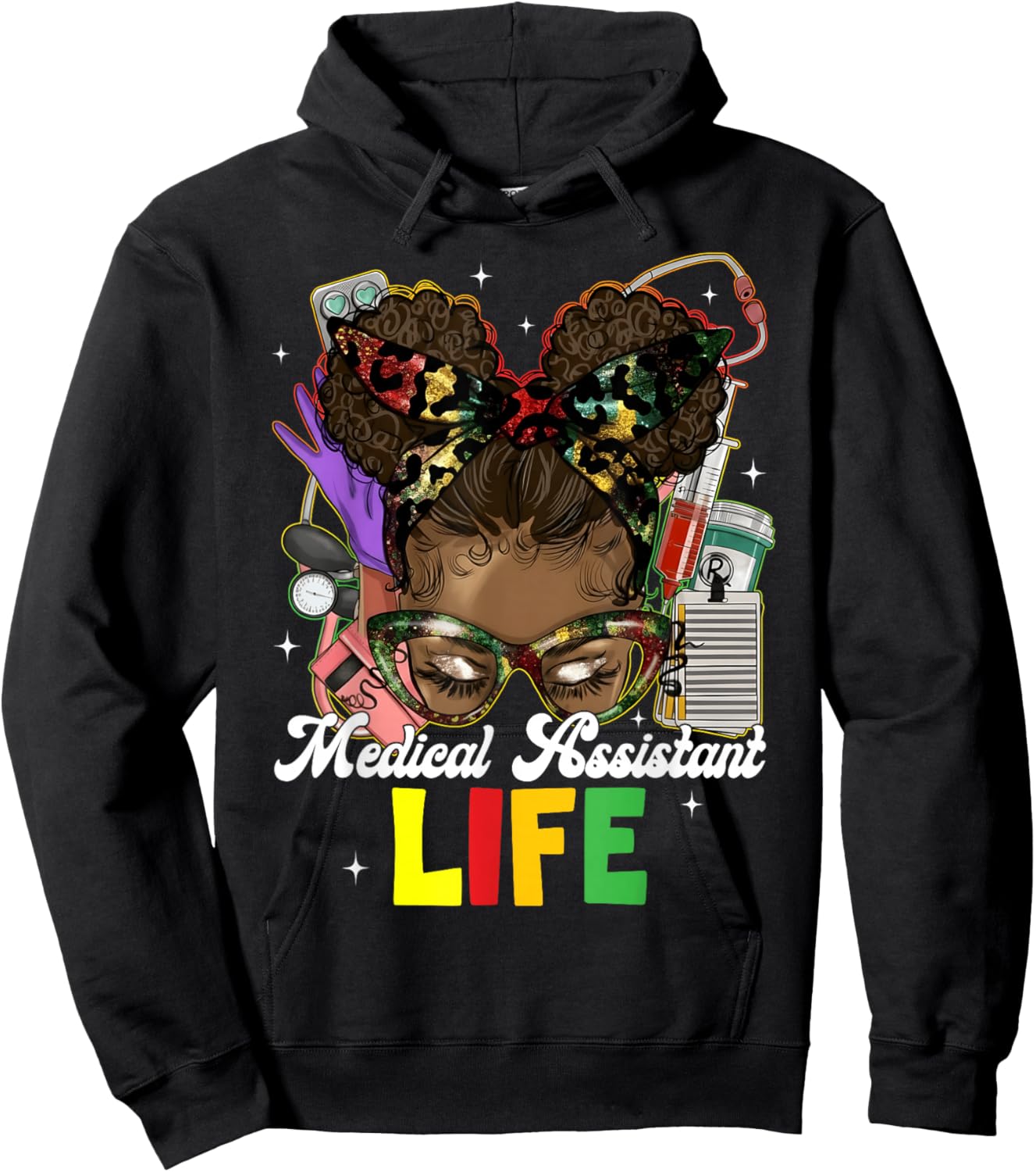 Medical Assistant Black History Messy Afro Girl Women Kid Hoodie - Hoodie | Black
