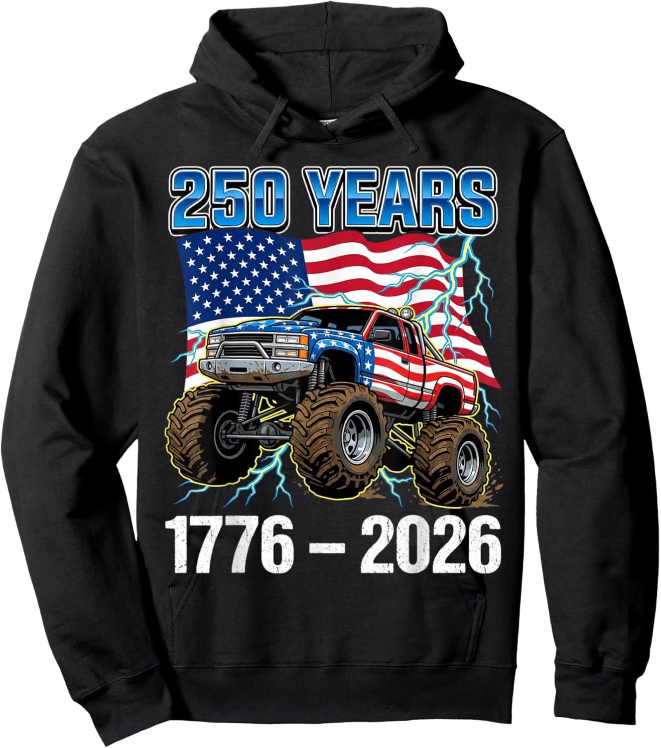 250 Years American 1776 2026 250th Toddler Boys 4th of July Hoodie - Hoodie | Black