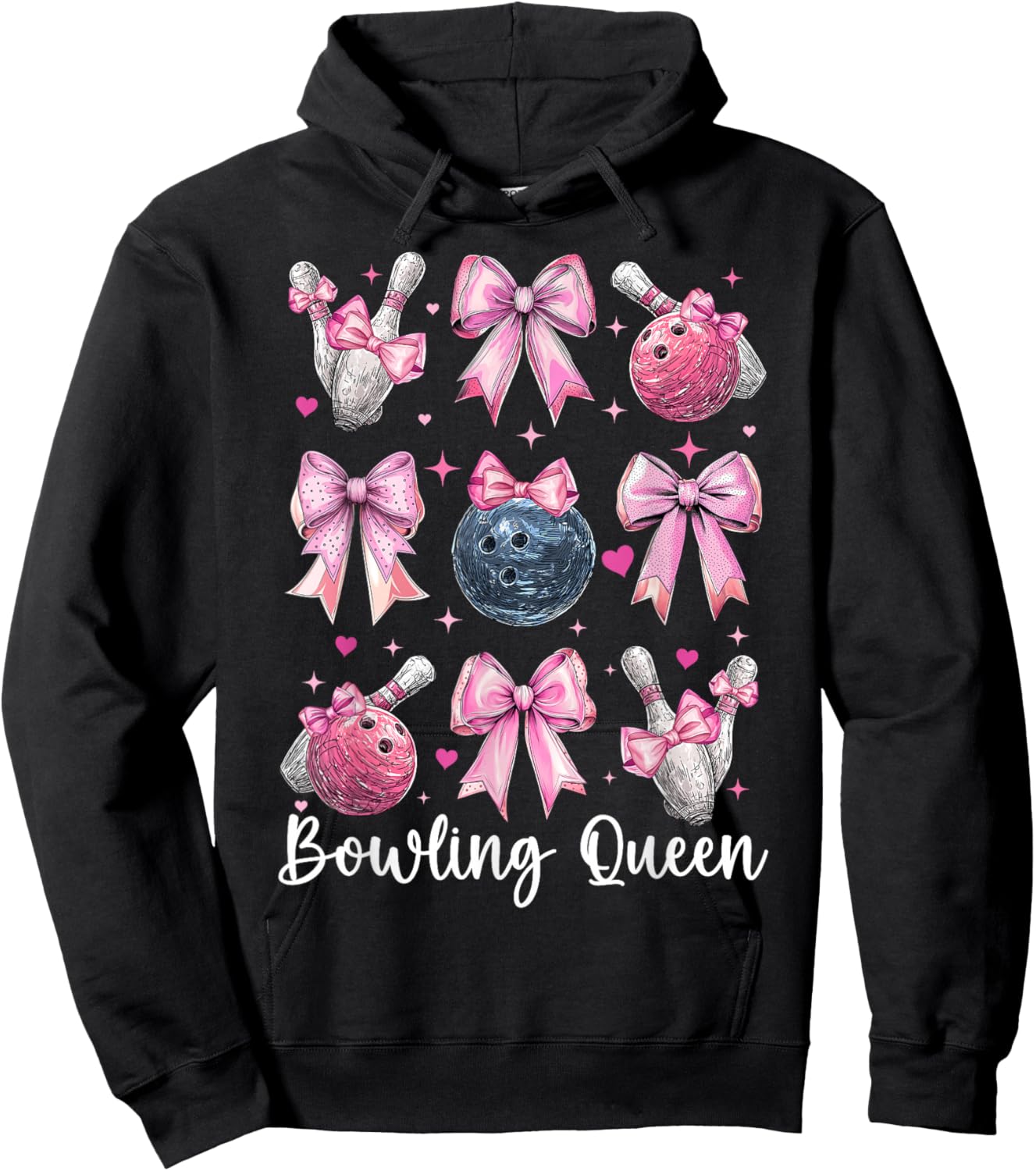Bowling Queen Bowler Bowling Girl Mom Coquette Bow Hoodie - Hoodie | Black