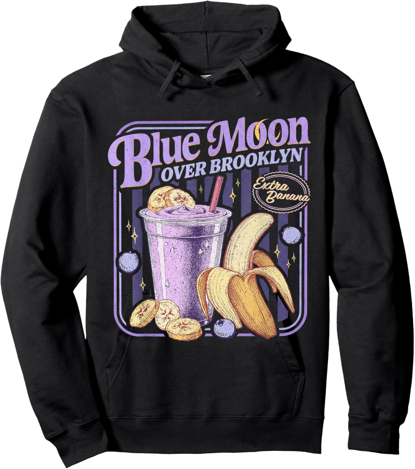 Retro 80s Diner Blue Moon Over Brooklyn Extra Banana Lover Hoodie - Hoodie | Black