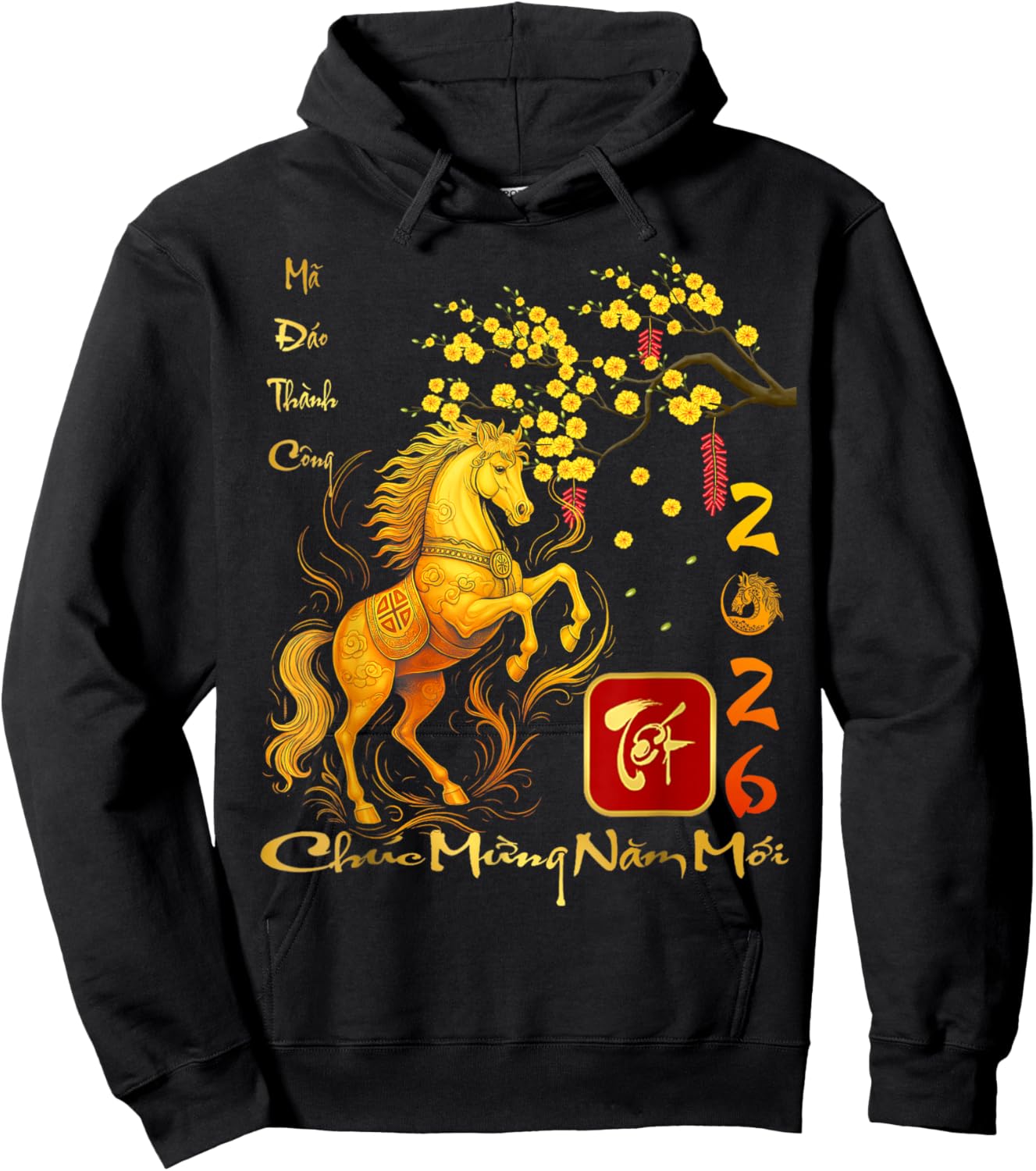 Peach Blossom Vietnamese Lunar New Year Horse 2026 Chinese Hoodie - Hoodie | Black