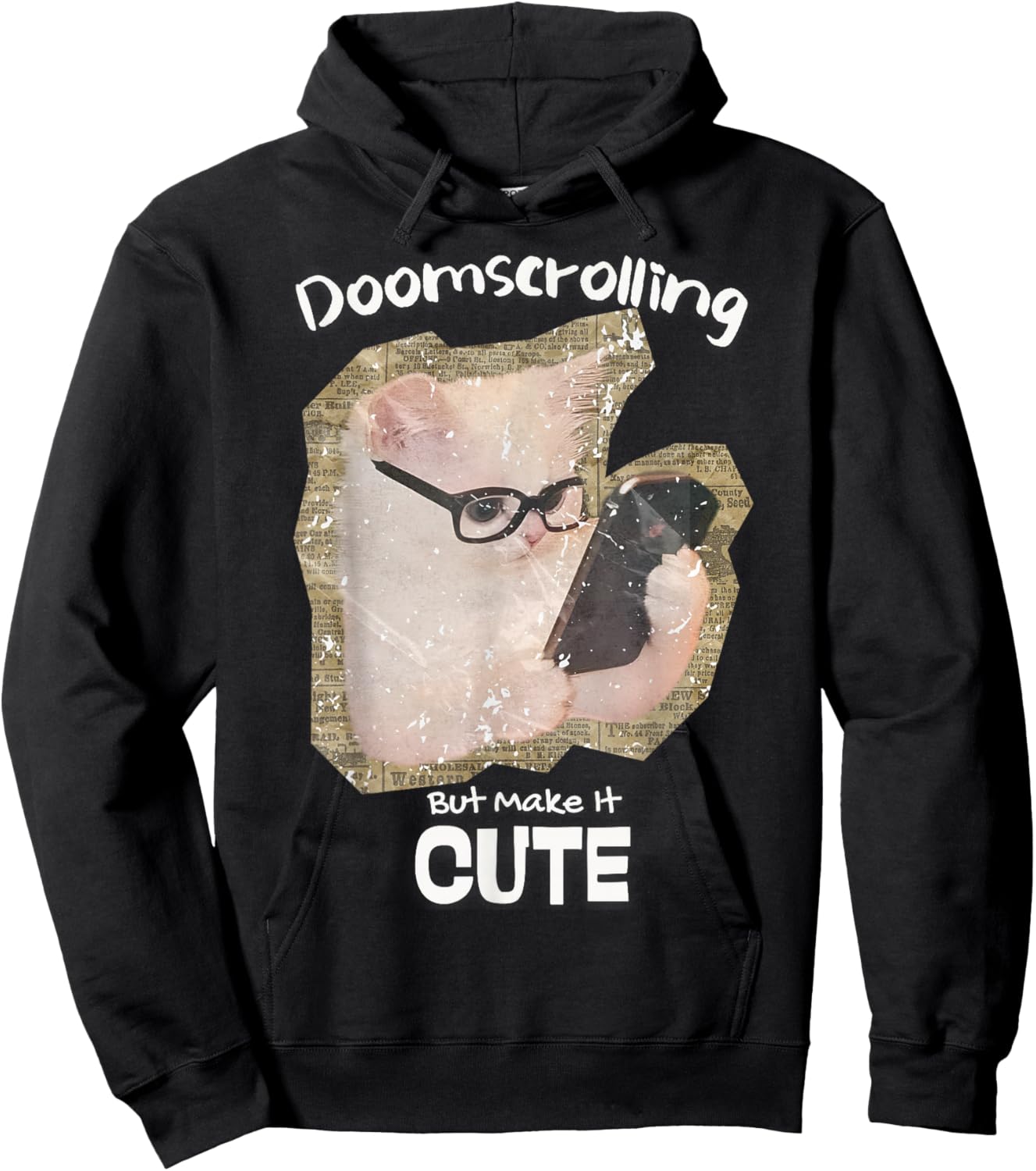 Doomscrolling cat Social Media Gen Z Digital Life Humor Cute Hoodie - Hoodie | Black