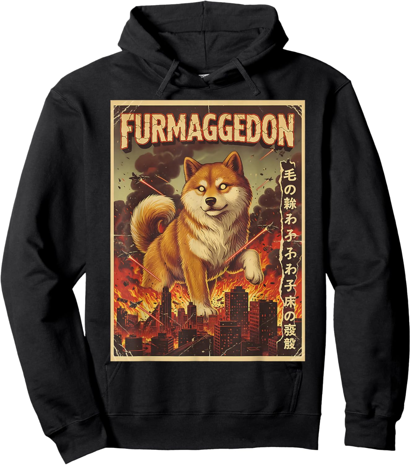 Furmageddon Japanese Vintage Movie Funny Dog Shiba Graphic Hoodie - Hoodie | Black