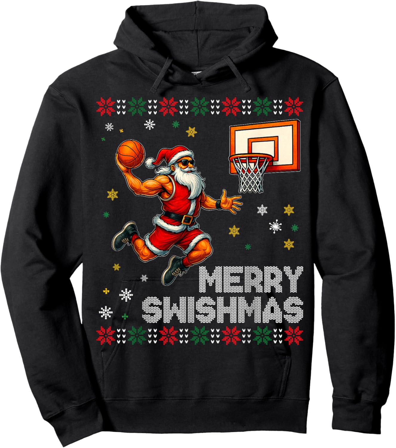 Santa Dunking Basketball Merry Swishmas Design Hoodie - Hoodie | Black