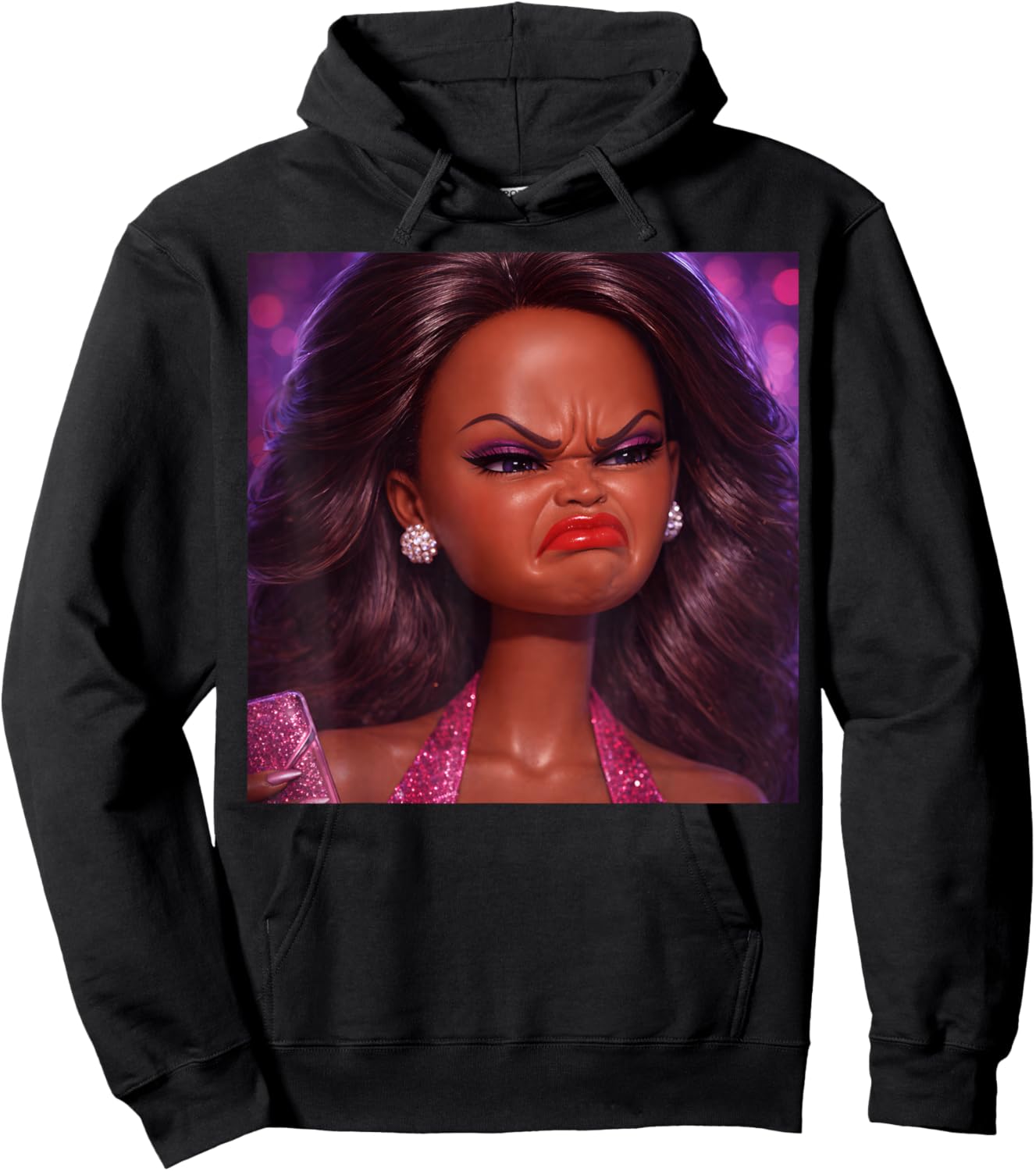 Angry Disgusted Black Doll Face Meme Reaction Meme Funny Hoodie - Hoodie | Black