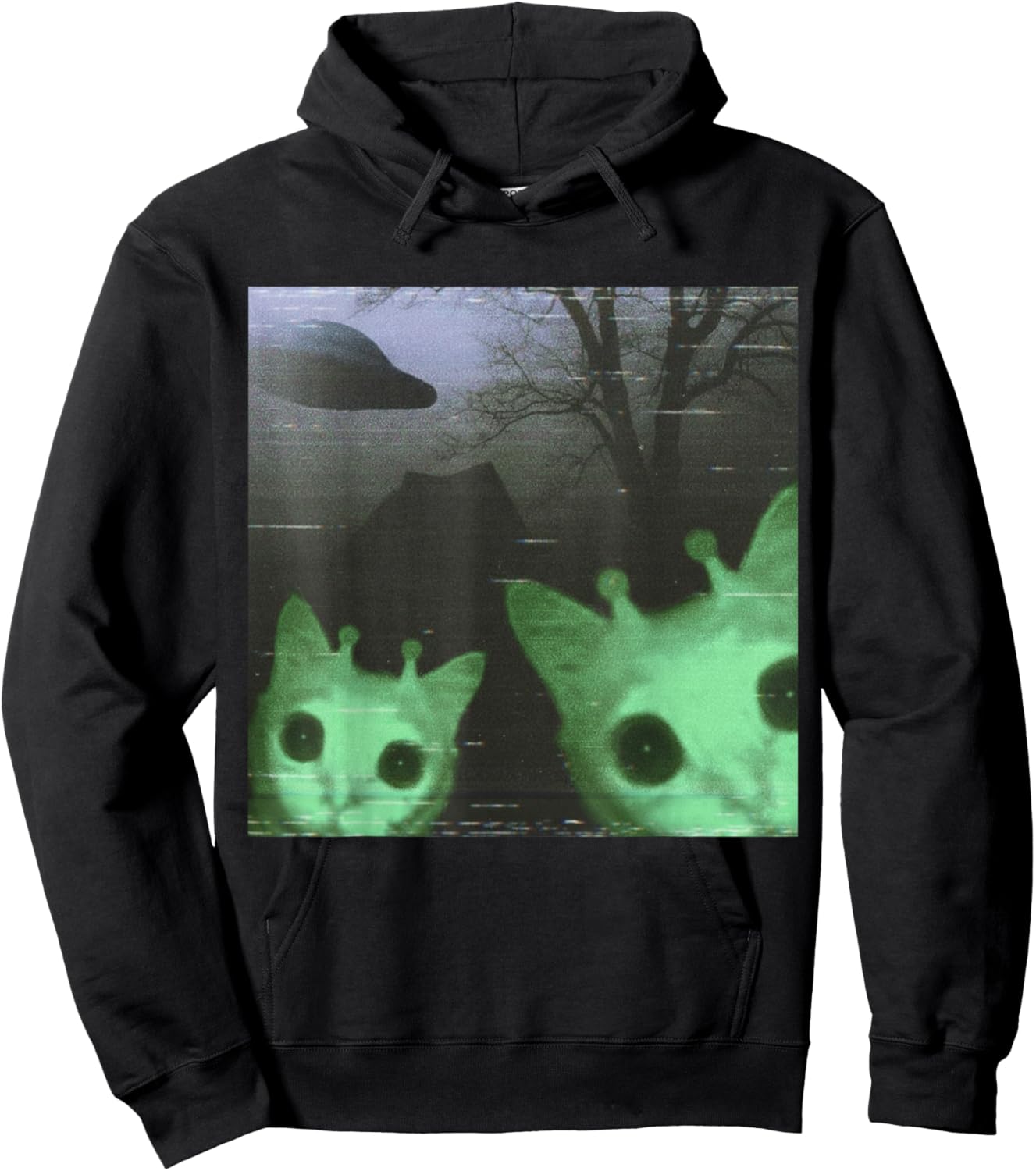 Alien Cats UFO Funny Creepy Cat Meme Gifts Women Kid Hoodie - Hoodie | Black