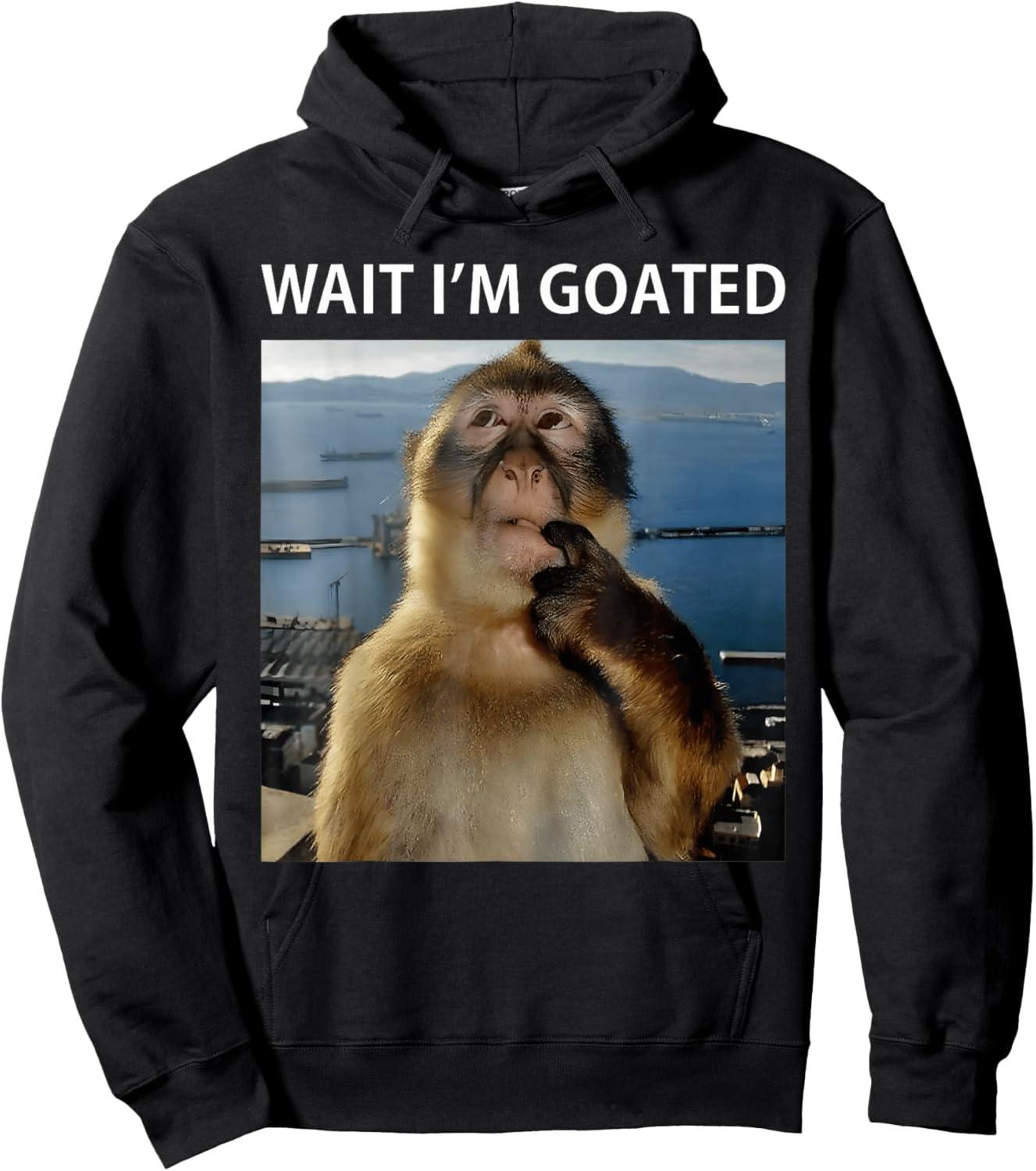 Wait I'm Goated Funny Thinking Monkey Meme Brainrot Hoodie - Hoodie | Black