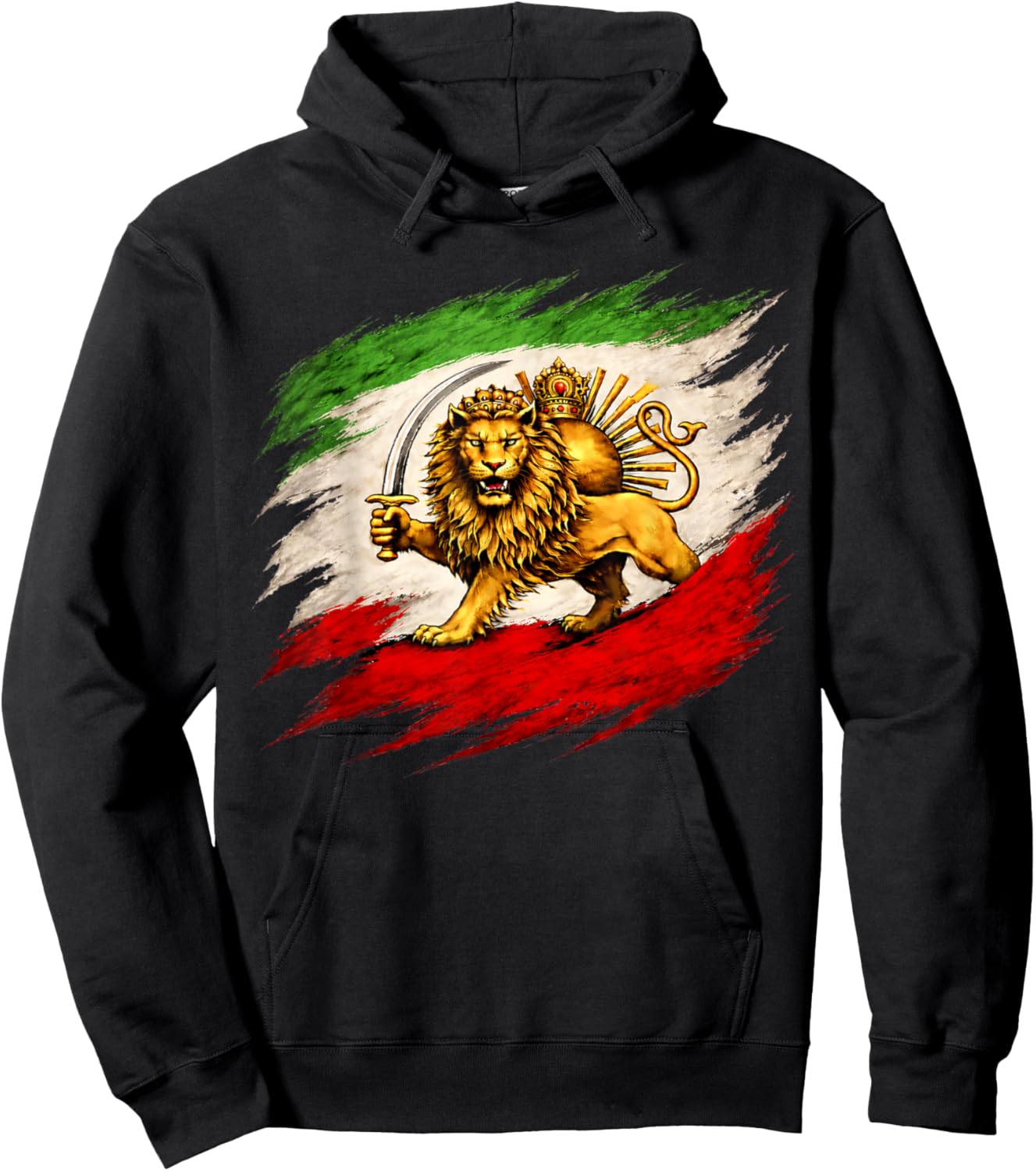 Vintage Lion and Sun Flag, Persian Heritage Hoodie - Hoodie | Black