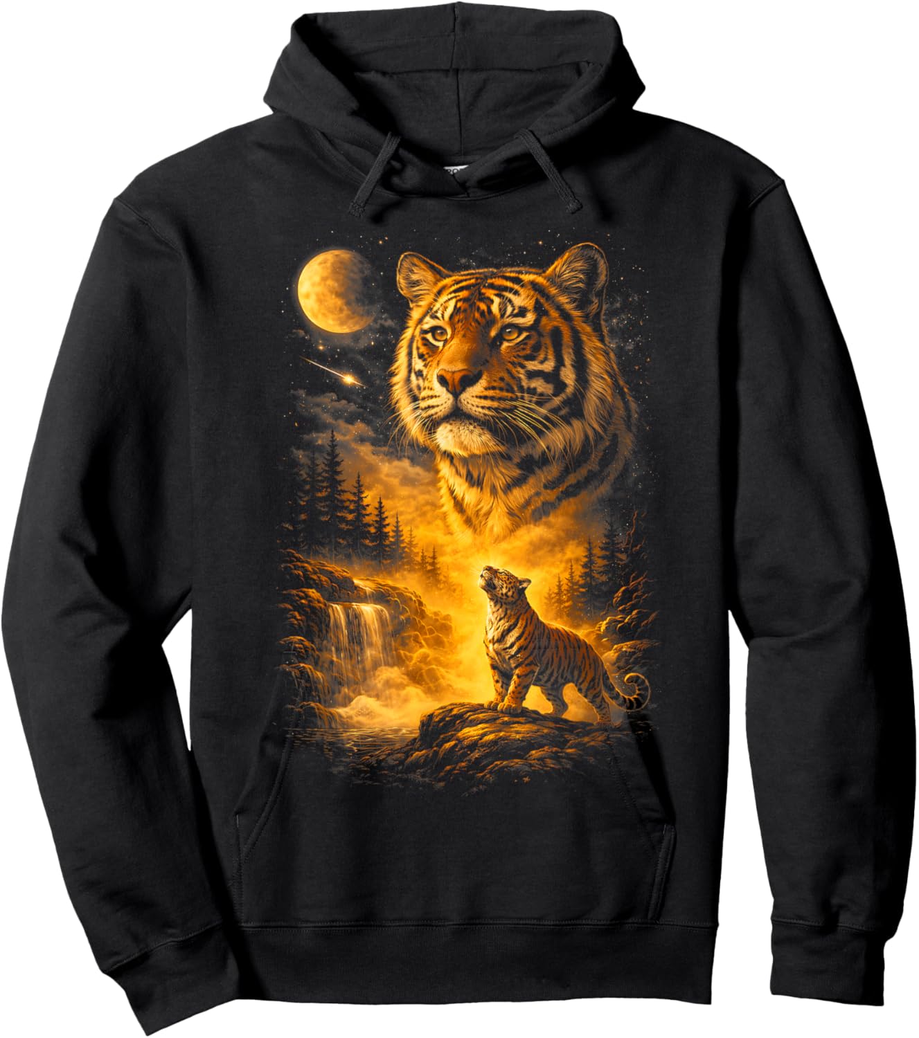 Tiger Howling to The Moon Meme 90s Animal Print Graphic Hoodie - Hoodie | Black