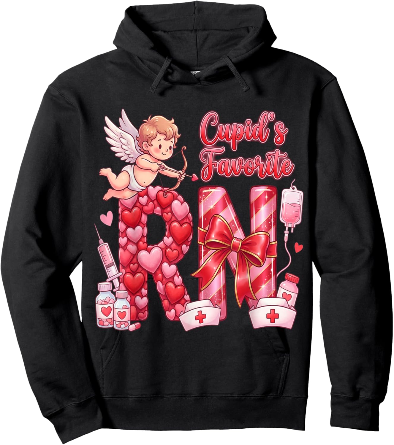 Healthcare Heart Registered Nurse RN Valentines Nurses Hoodie - Hoodie | Black