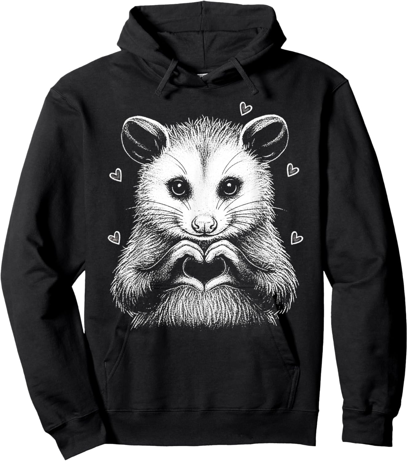 Cute Possum Heart Hands Love Animal Valentine Aesthetic Hoodie - Hoodie | Black
