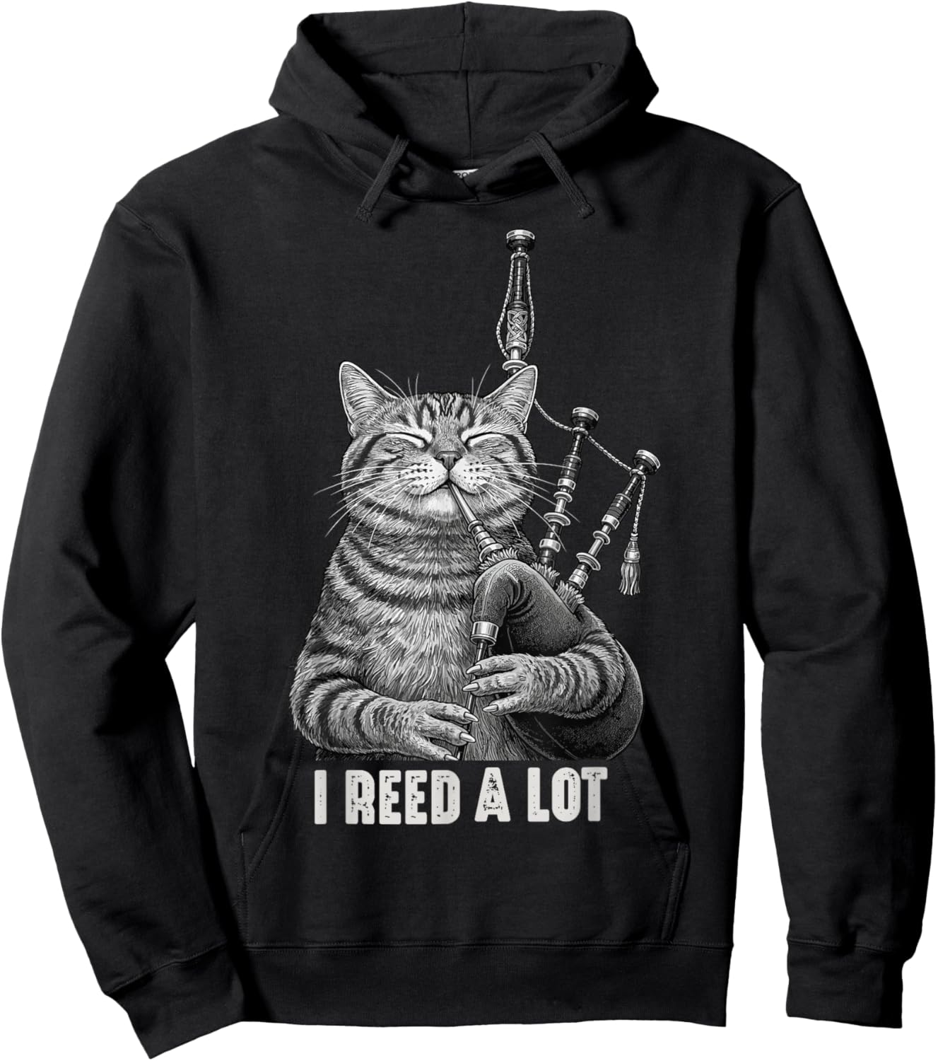 Cat Playing Bagpipe Player Funny Marching Band Men Women Hoodie - Hoodie | Black