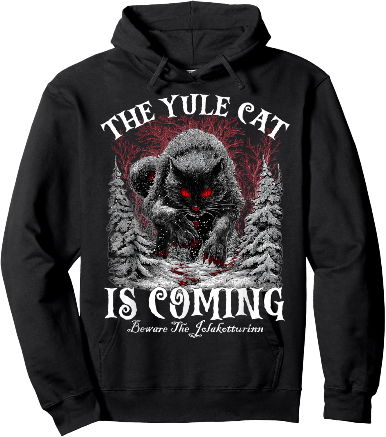 Creepmas Vintage The Yule Cat Tarot Card Dark Christmas Hoodie - Hoodie | Black