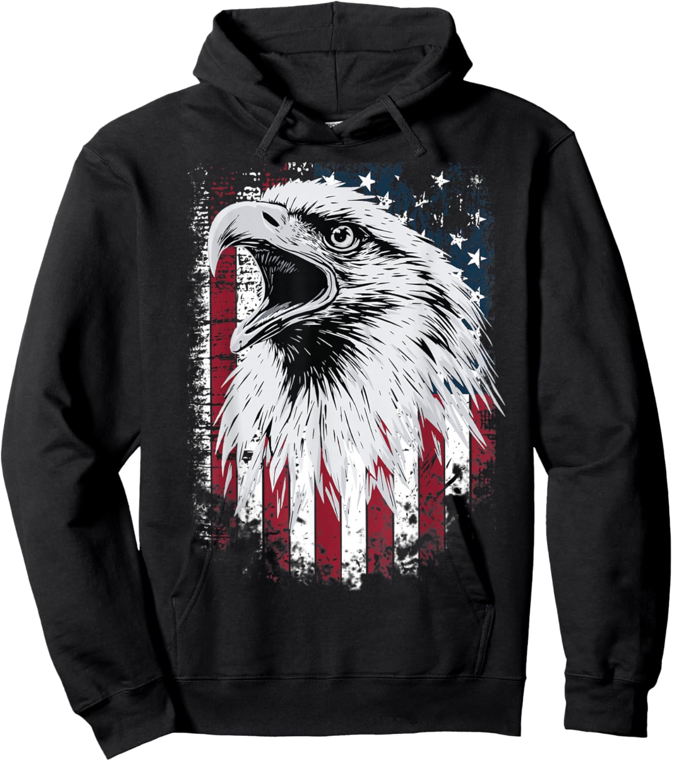 Cool Bald Eagle Vintage American Flag Patriotic Hoodie - Hoodie | Black