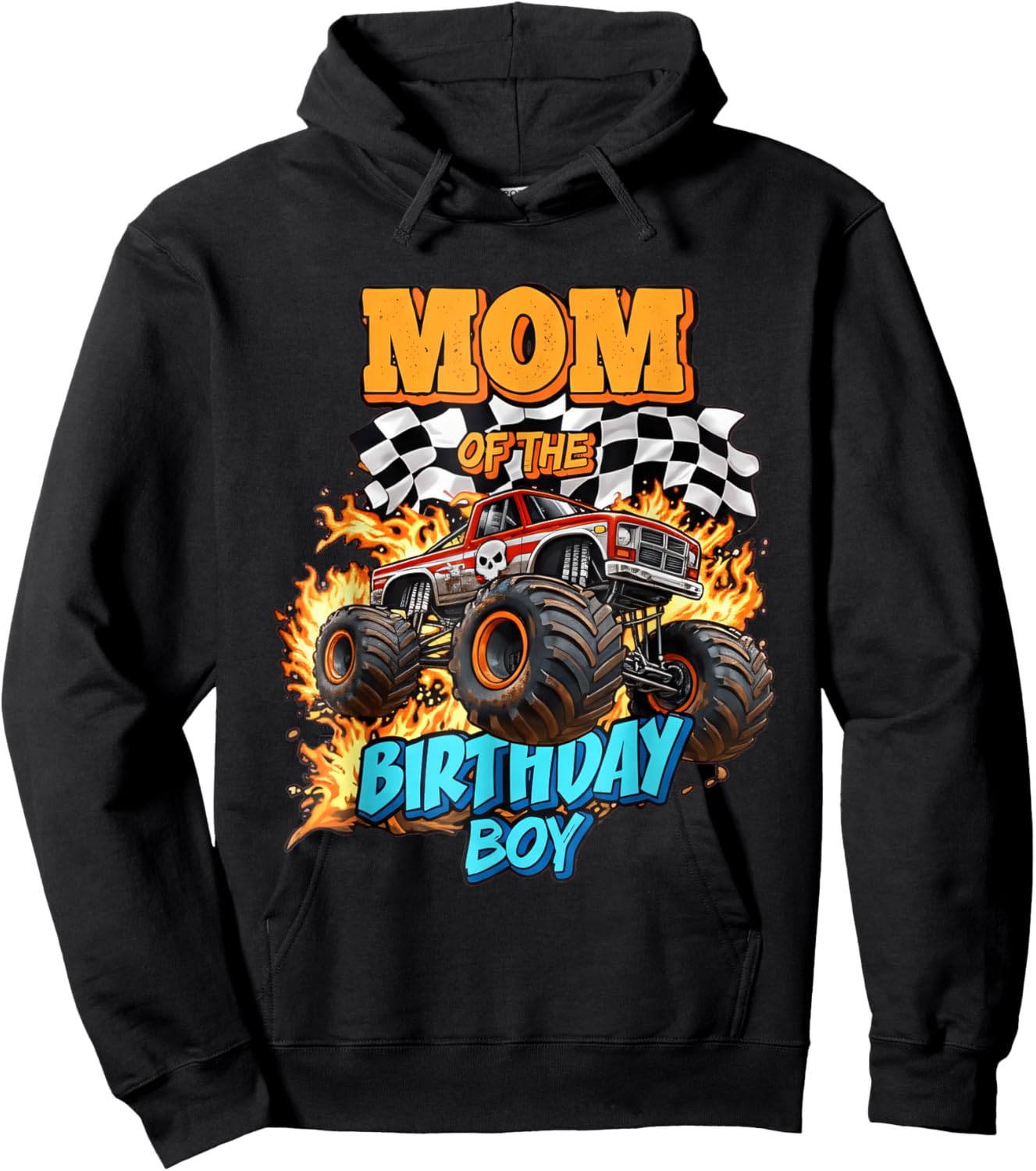 Funny Mom of The Birthday Boy Monster Truck Birthday Novelty Hoodie - Hoodie | Black