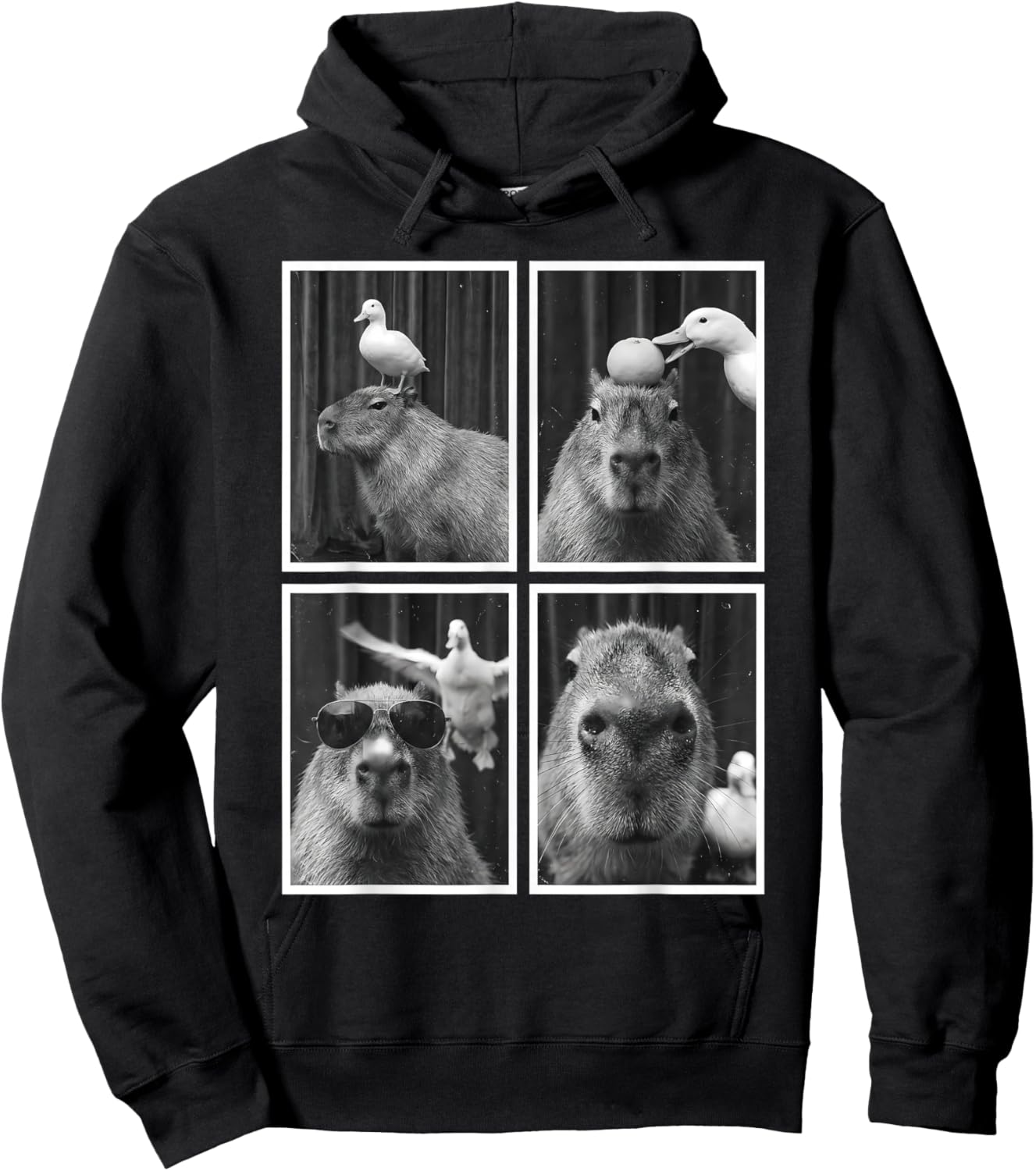 Funny Capybara Goose Photobooth Selfie Photo Animal Lovers Hoodie - Hoodie | Black