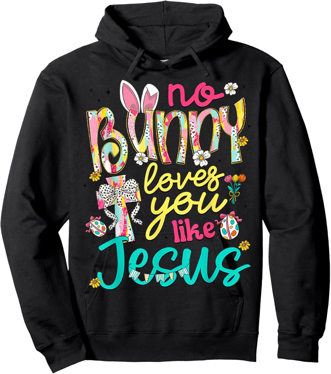 No Bunny Loves You Like Jesus Happy Easter Day Coquette Bow Hoodie - Hoodie | Black