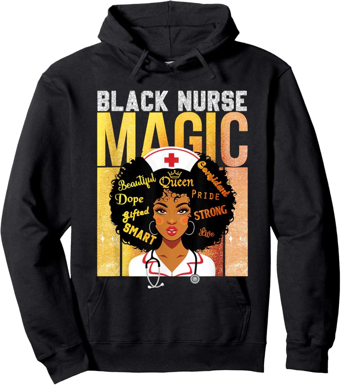 Black Nurse Magic Pride Afro Queen BHM Shirt Nursing Hoodie - Hoodie | Black