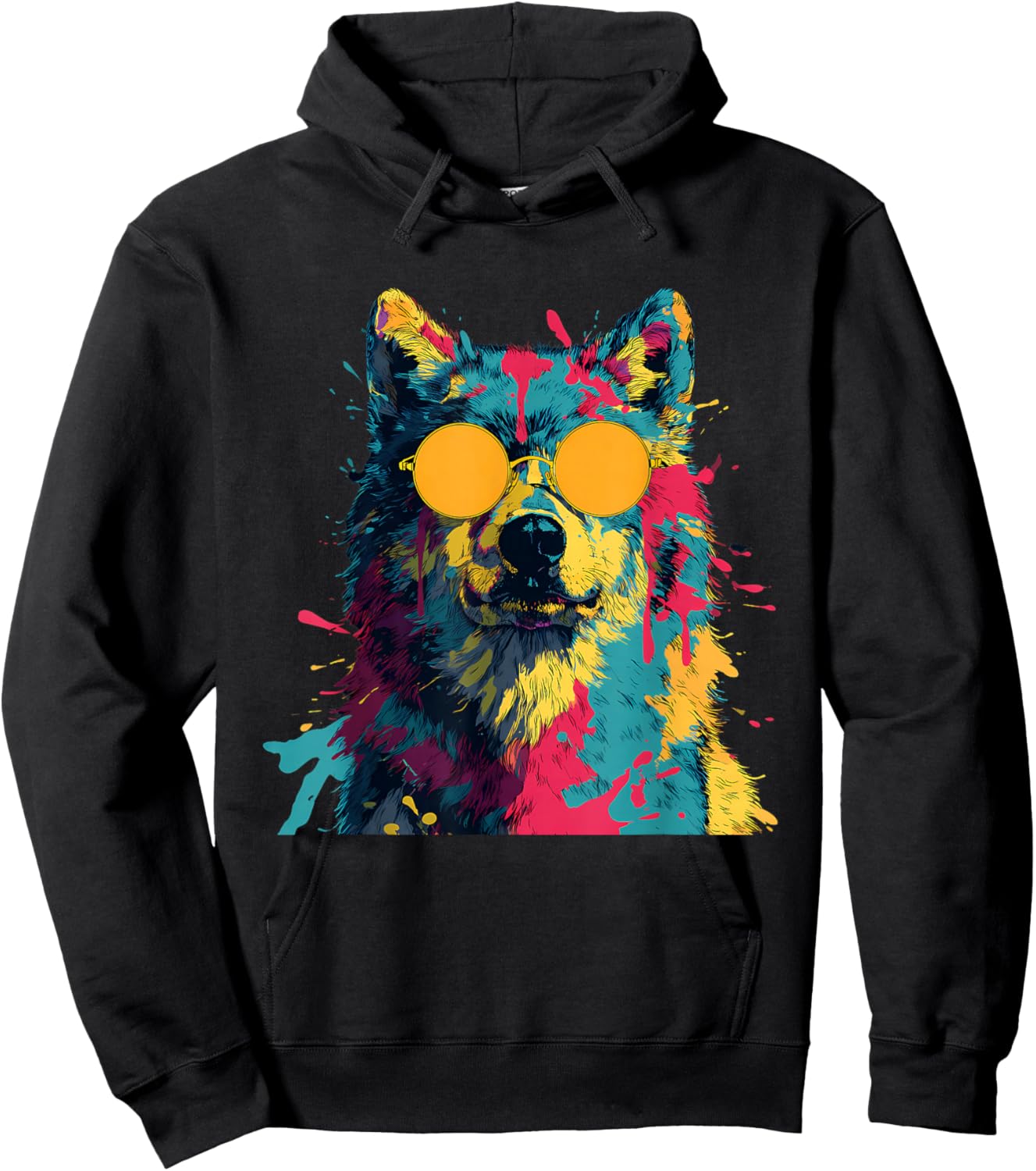 Wolf Sunglasses Animal Graphic Wildlife Colorful Wolf Lover Hoodie - Hoodie | Black