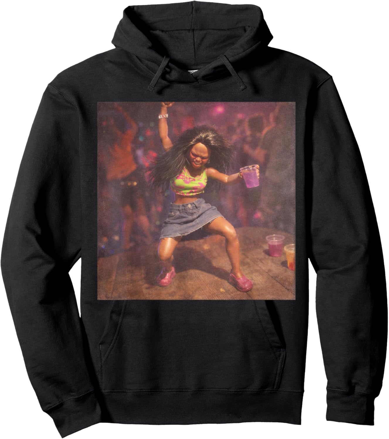 Funny Black Doll Party Meme Hoodie - Hoodie | Black