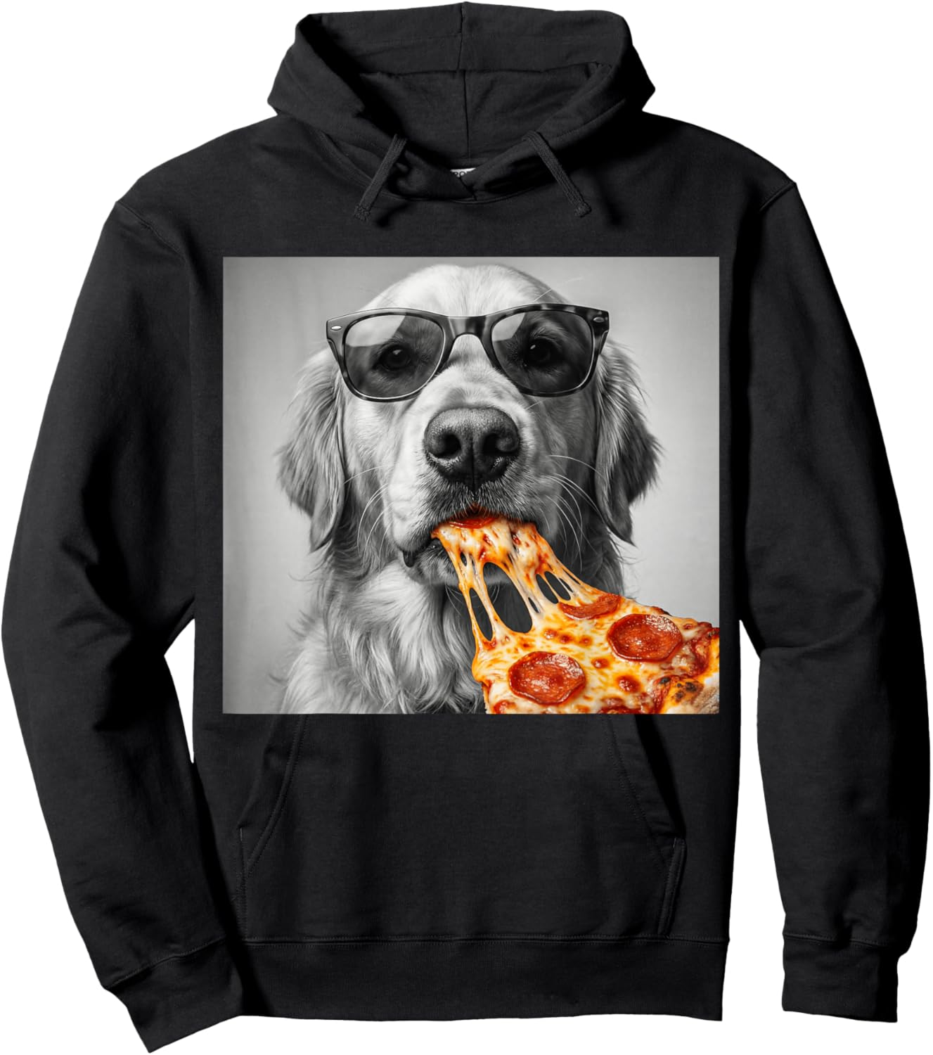 Cool Golden Retriever Eating Pizza Sunglasses Funny Dog Hoodie - Hoodie | Black