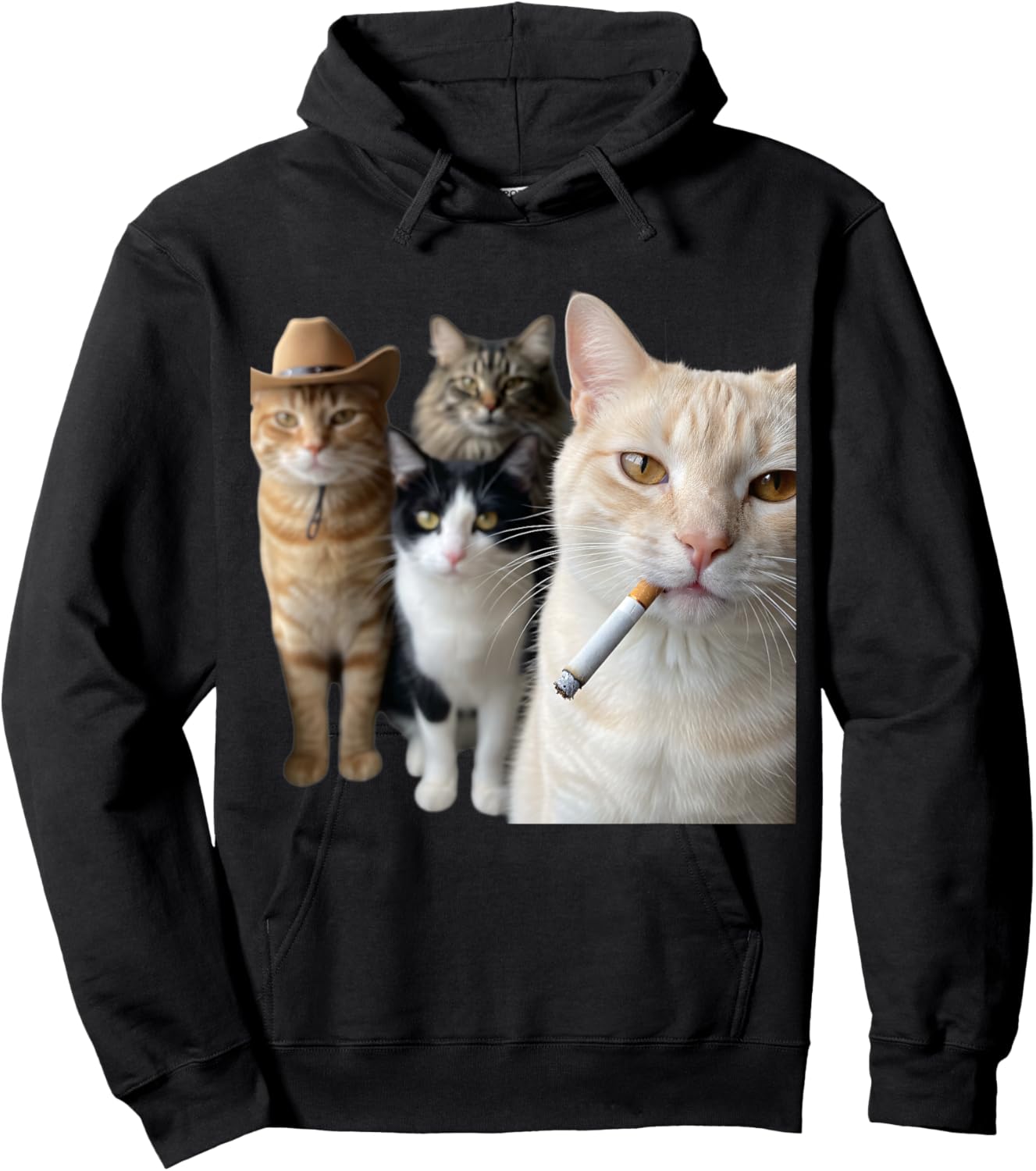 Smoking Cat Squad Funny Cat Art for Cat Lovers Hoodie - Hoodie | Black