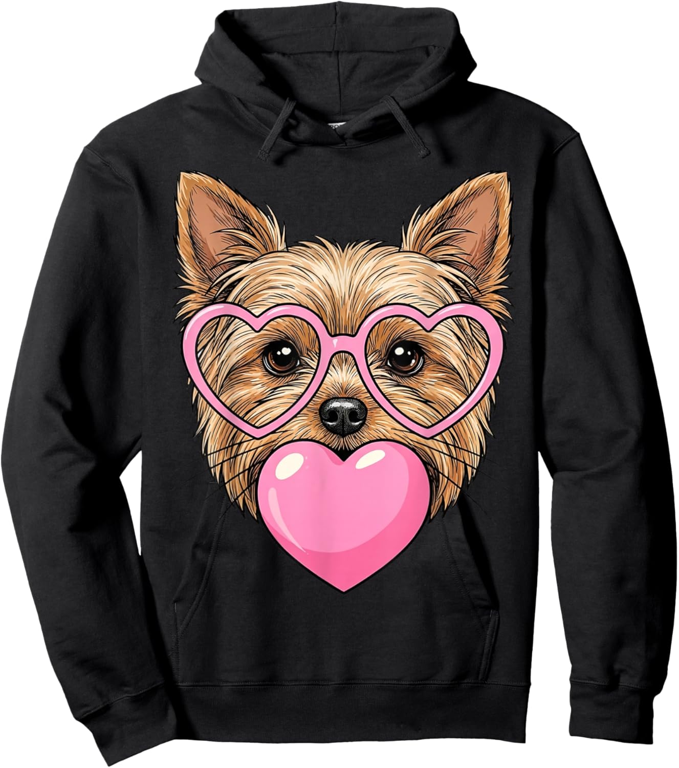 Funny Cute Yorkie Dog Heart Bubble Gum Puppy Face Animal Art Hoodie - Hoodie | Black