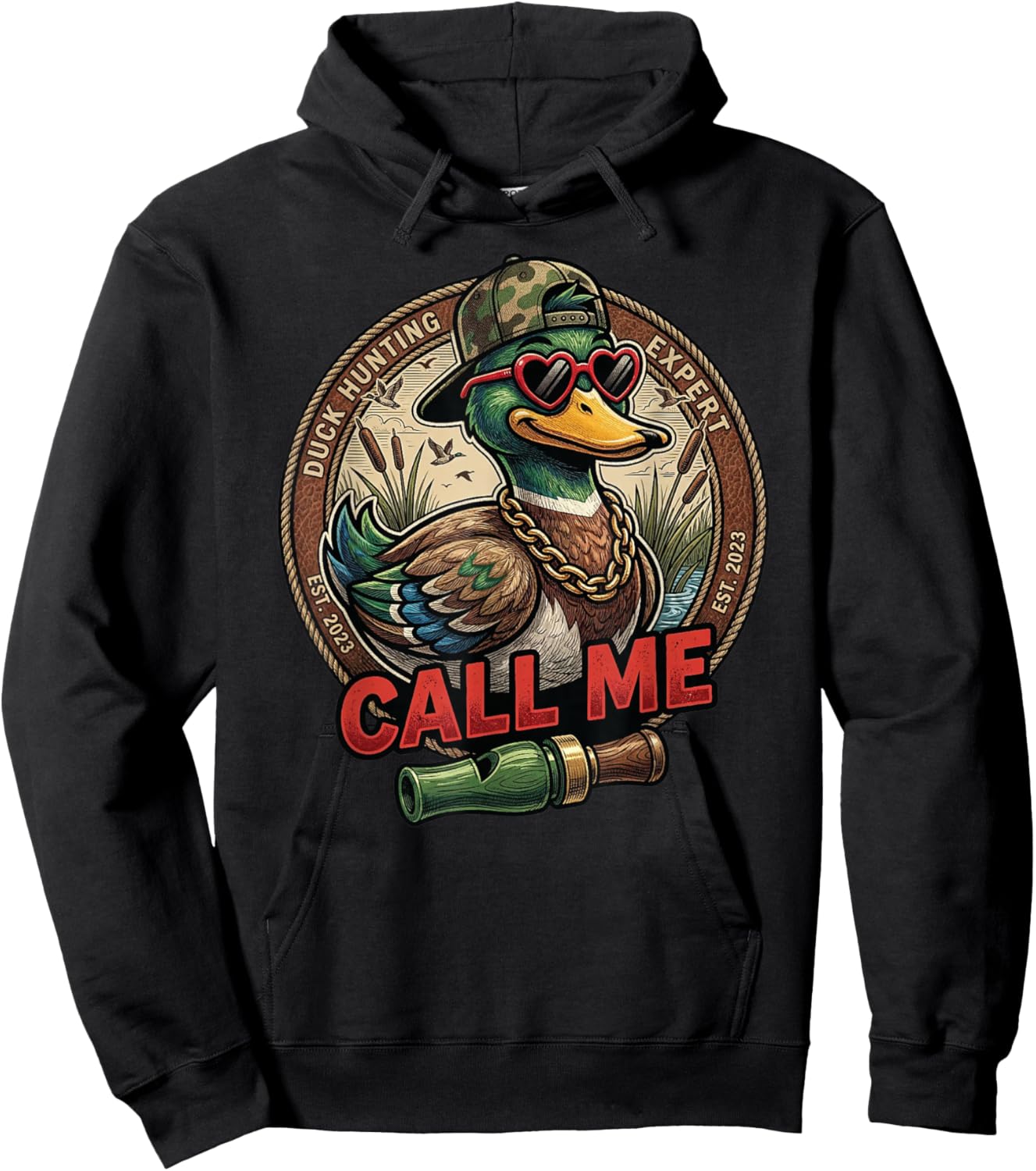 Call Me Duck Hunting Retro Valentine's Day Men Women Hoodie - Hoodie | Black