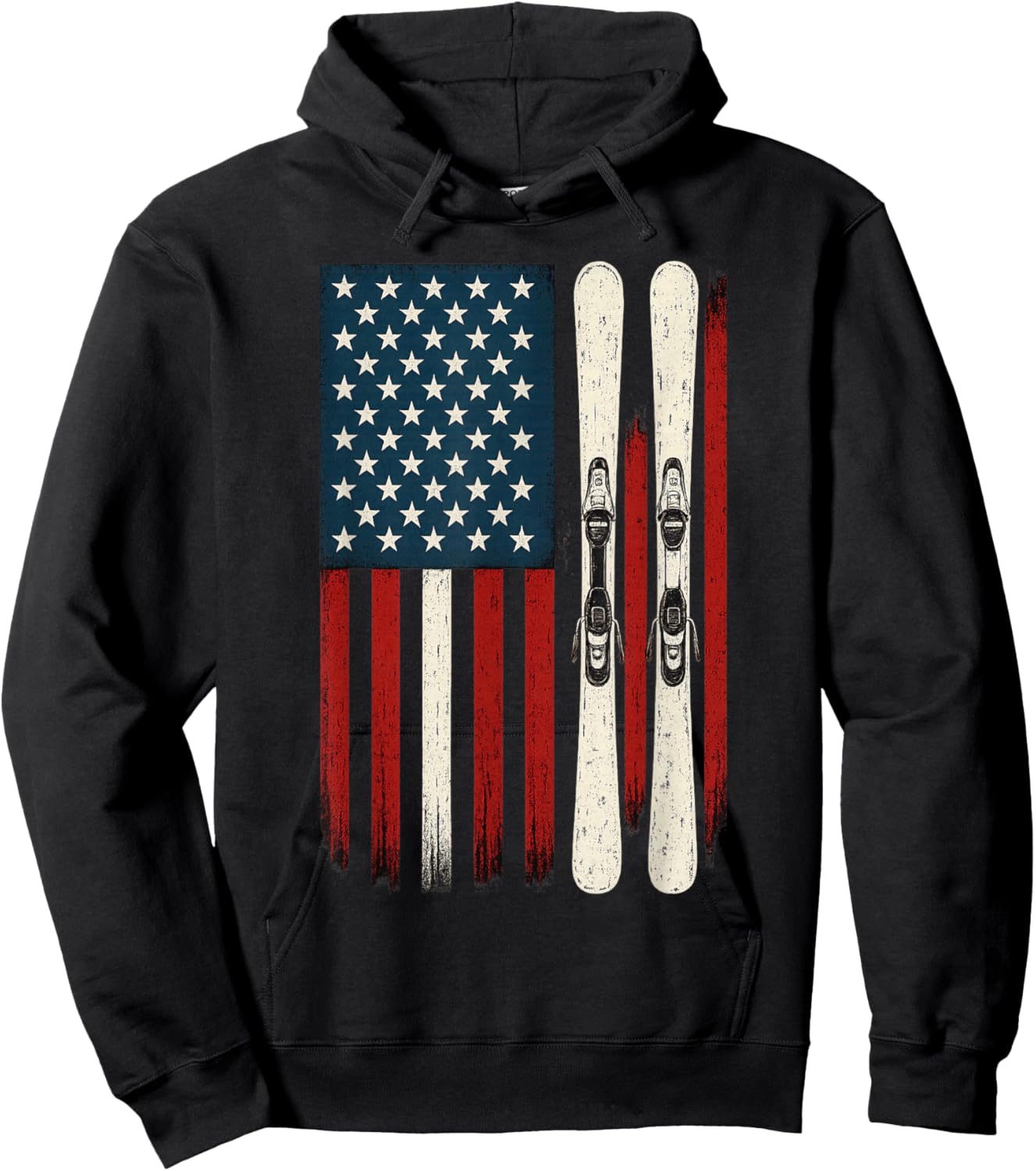 Downhill Ski Team 4th of July USA American Flag Skiing Skier Hoodie - Hoodie | Black