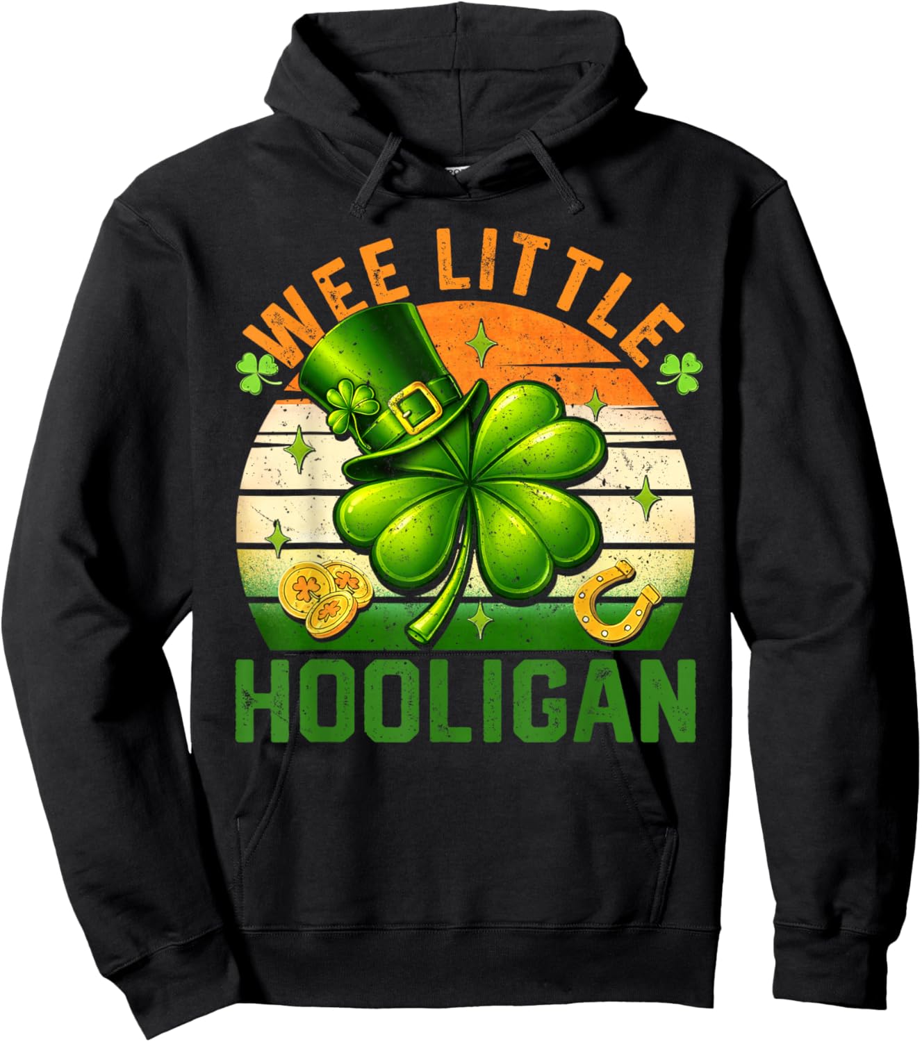 St Patricks Day Wee Little Hooligan Shamrock Funny Kids Teen Hoodie - Hoodie | Black