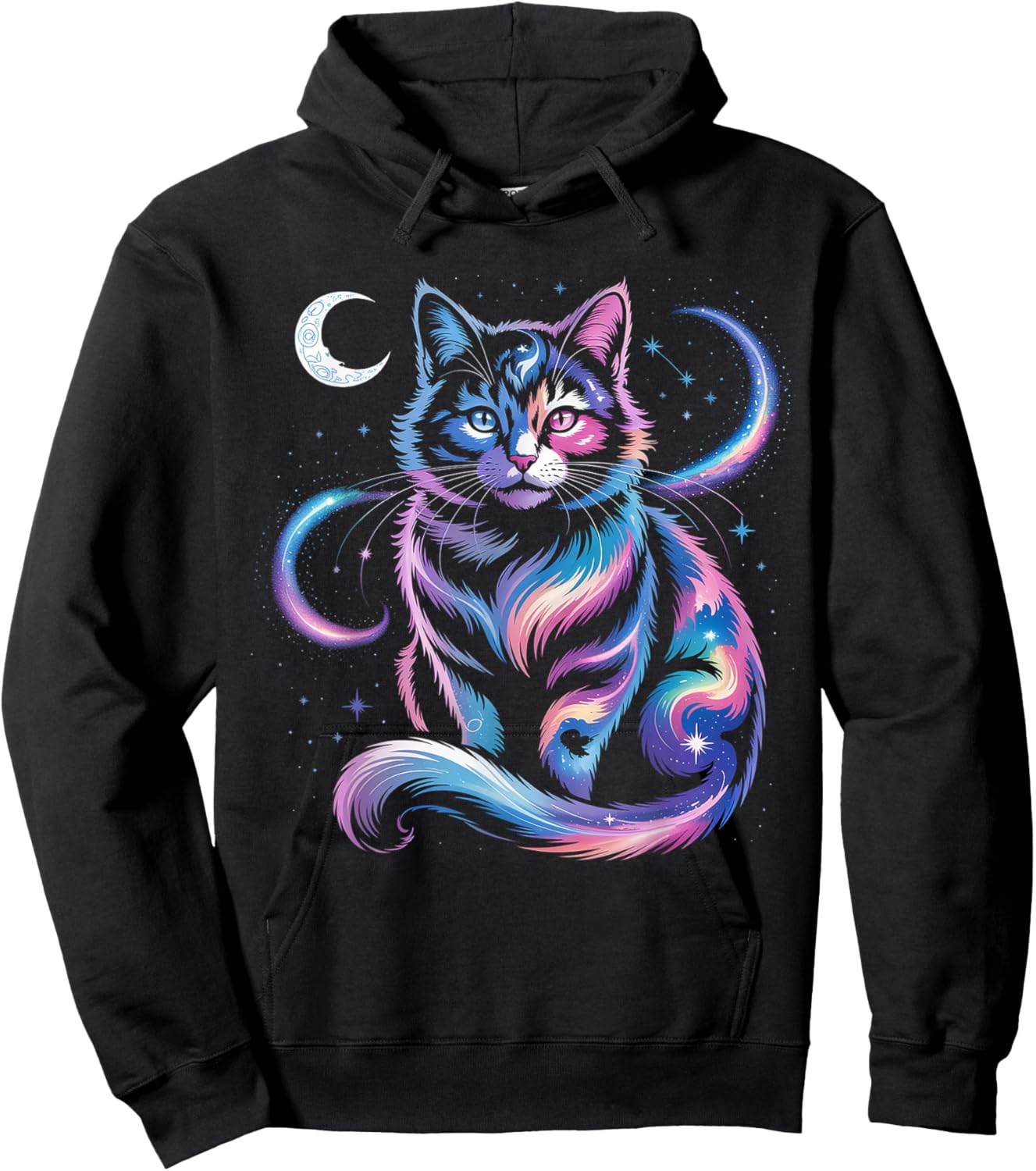 Mystical Space Cosmic Cat - Galaxy Kitten Graphic Hoodie - Hoodie | Black