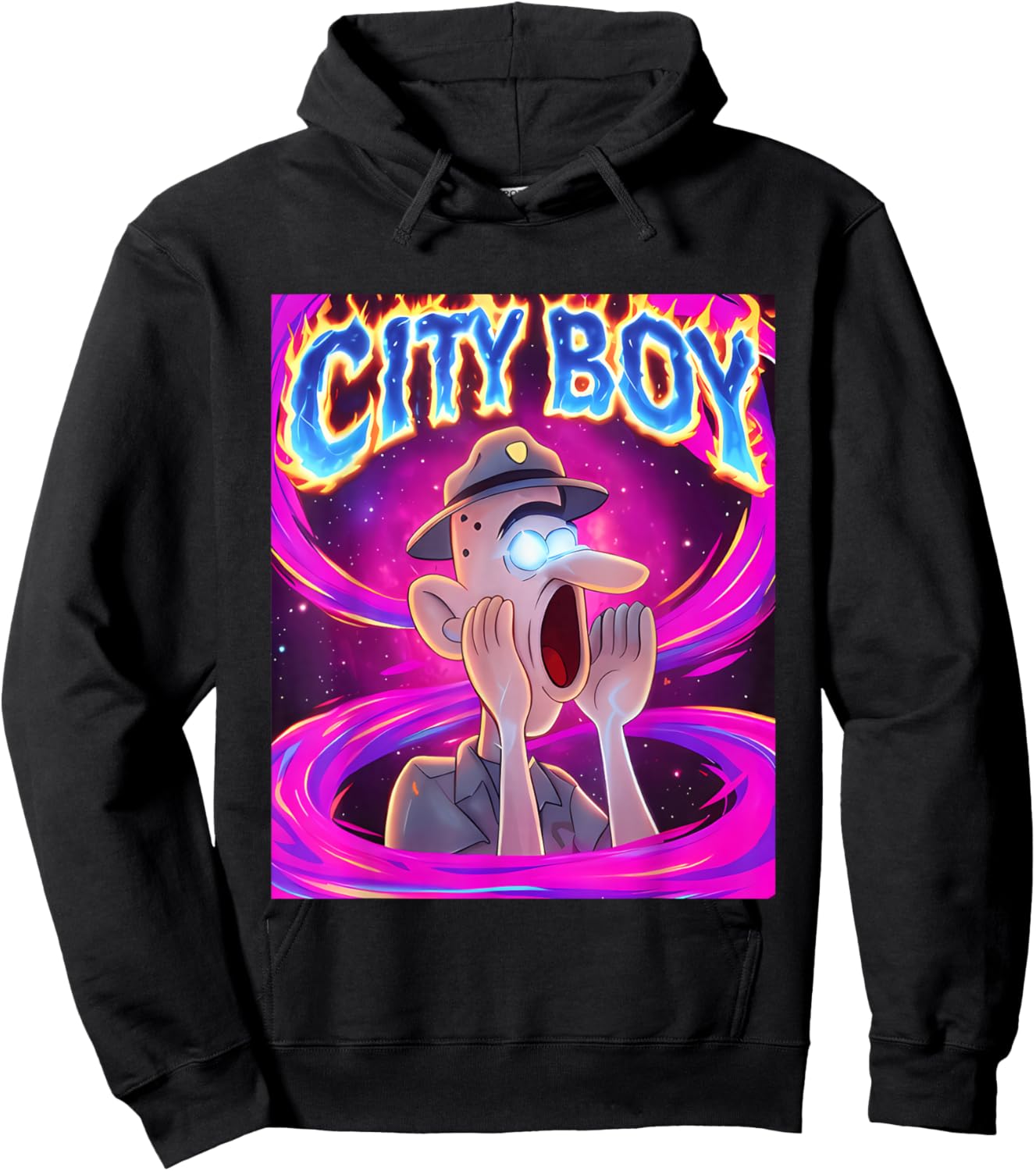 City Boy Brainrot Meme Reaction Loud Funny Cartoon Hoodie - Hoodie | Black