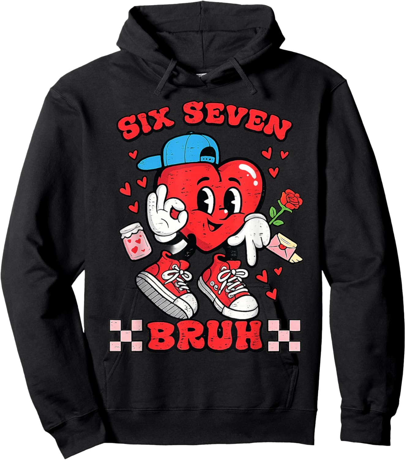 Six Seven Bruh Heart 67 Valentines Day Boys Hoodie - Hoodie | Black