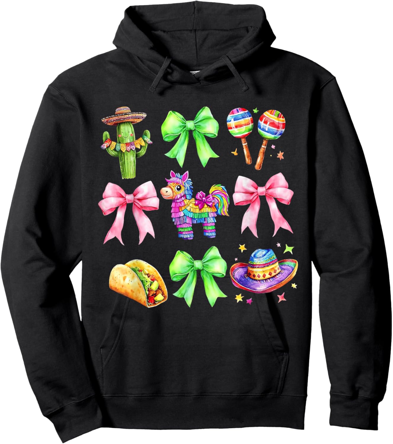 Coquette Pinata Cinco De Mayo Bow Mexican Hoodie - Hoodie | Black