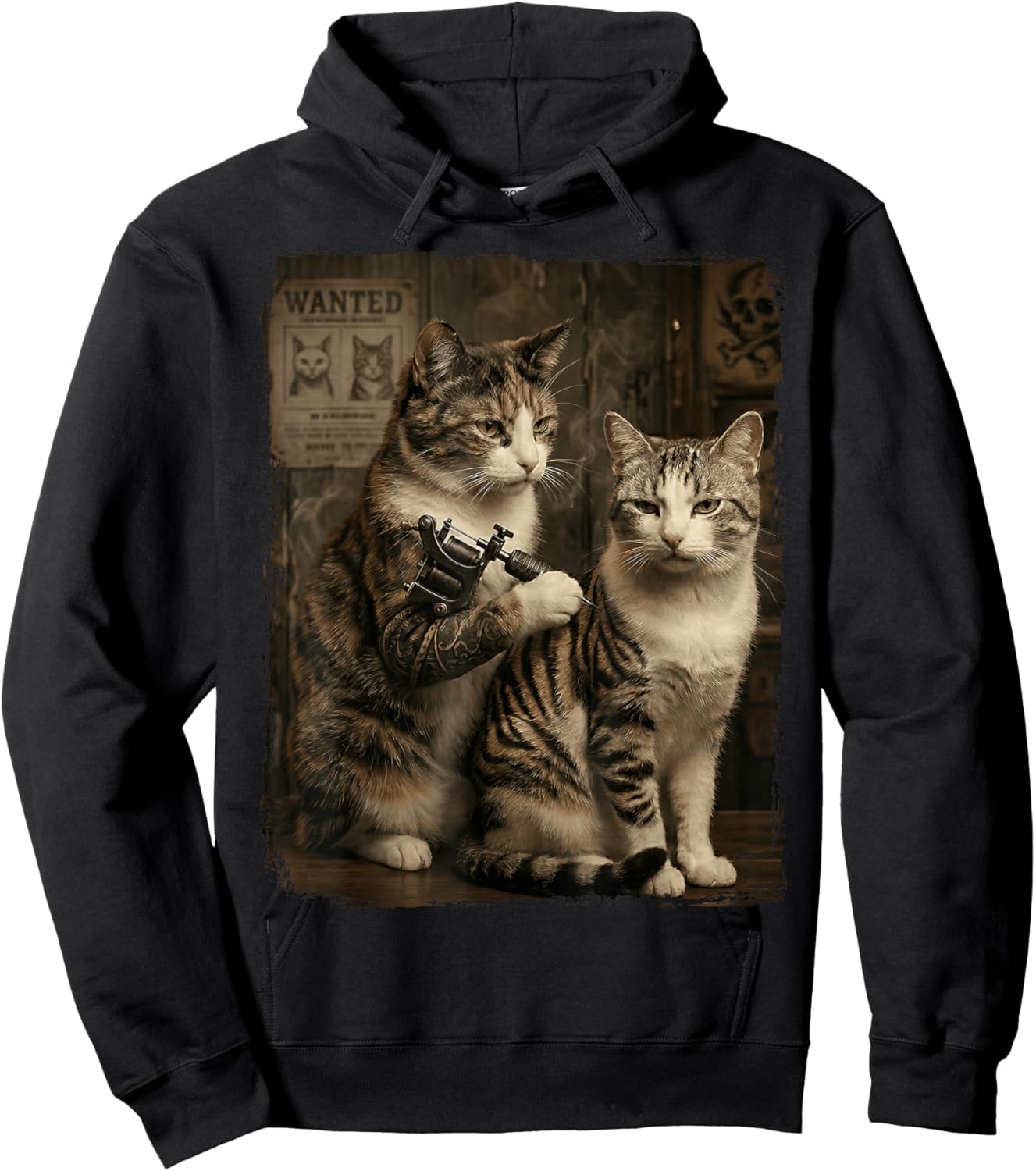Cat Tattoo Inked Graphic Hoodie - Hoodie | Black