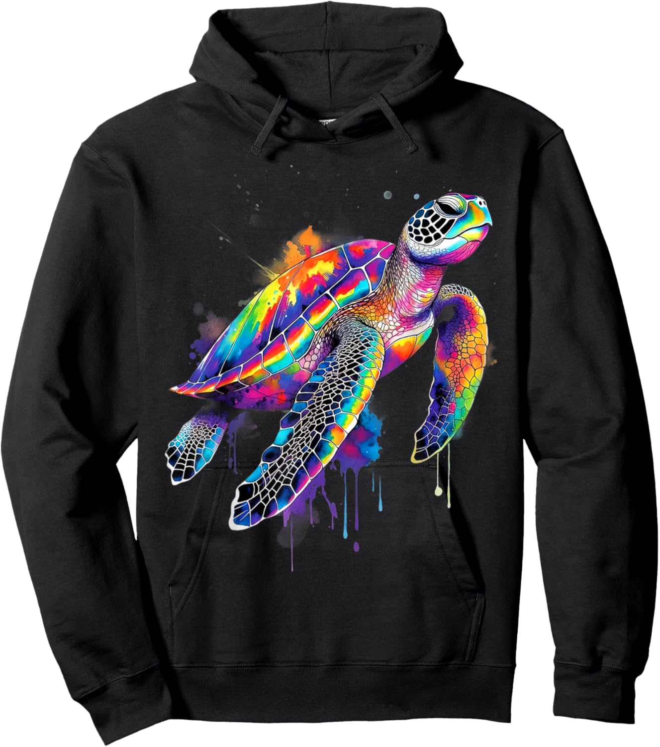 Colorful Turtle Graphic Cute Animal Art Ocean Beach Lover Hoodie - Hoodie | Black