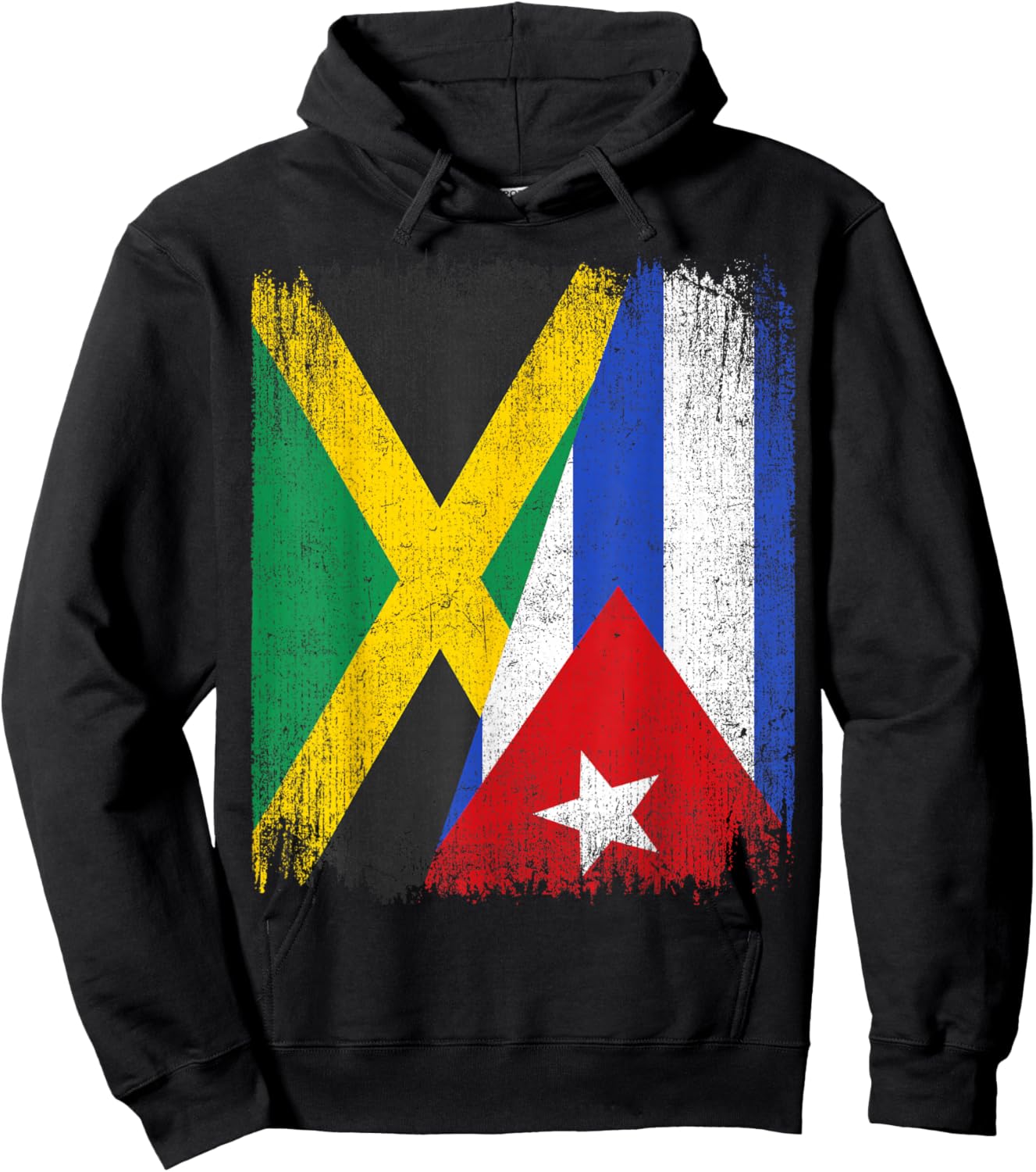 Half Jamaica Cuba Flag Jamaican Cuban Pride Roots Hoodie - Hoodie | Black