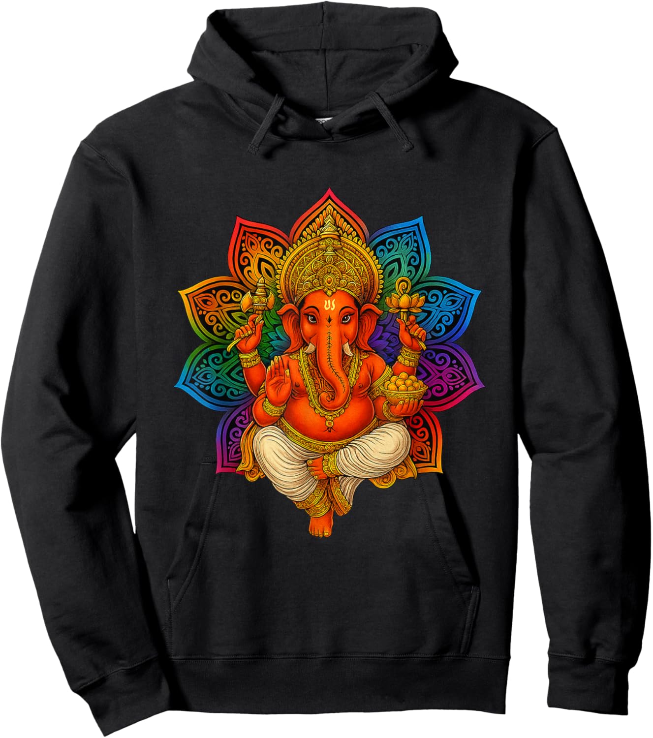 Elephant God India Meditation Hindu Ganesha Mandala Flower Hoodie - Hoodie | Black