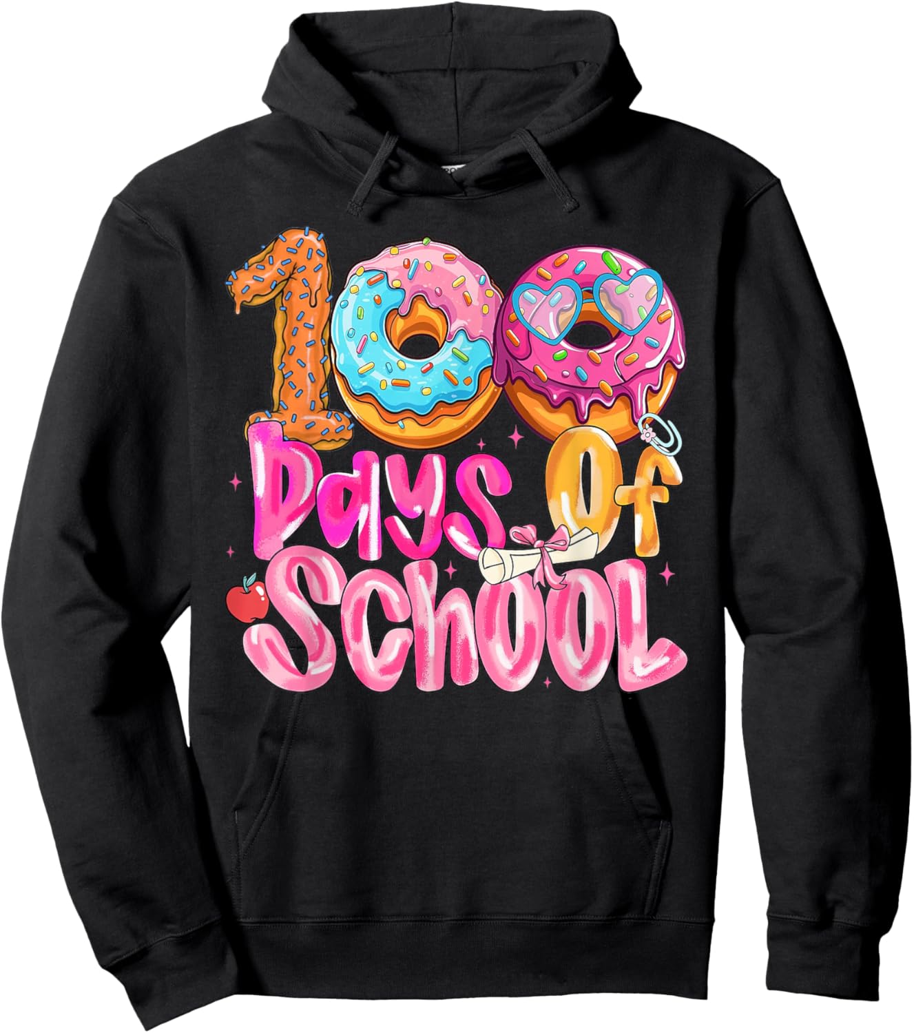 100th Day of School Girl Donut Hoodie - Hoodie | Black