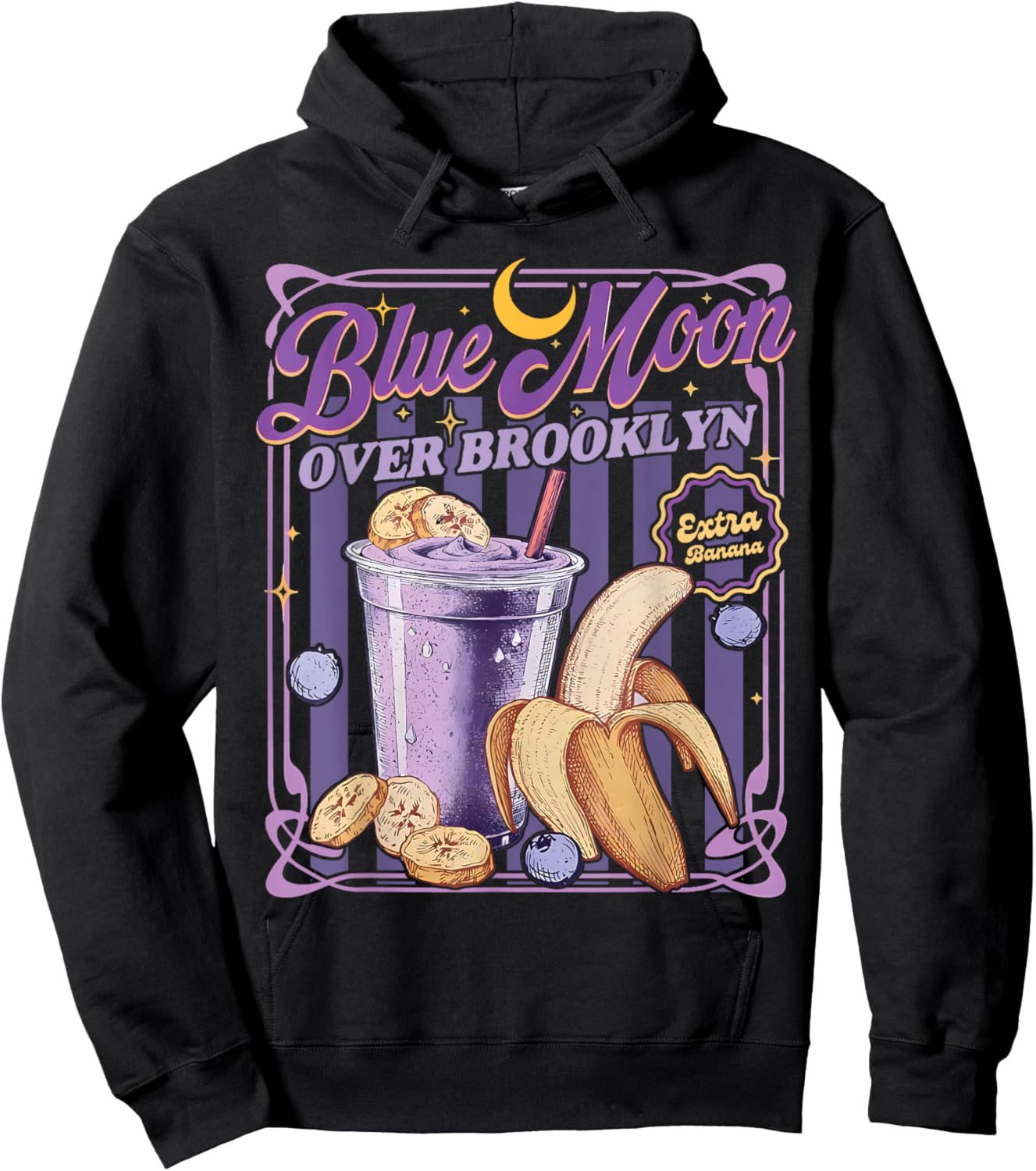 Blue Moon Over Brooklyn Extra Banana Lover Retro 80s Hoodie - Hoodie | Black
